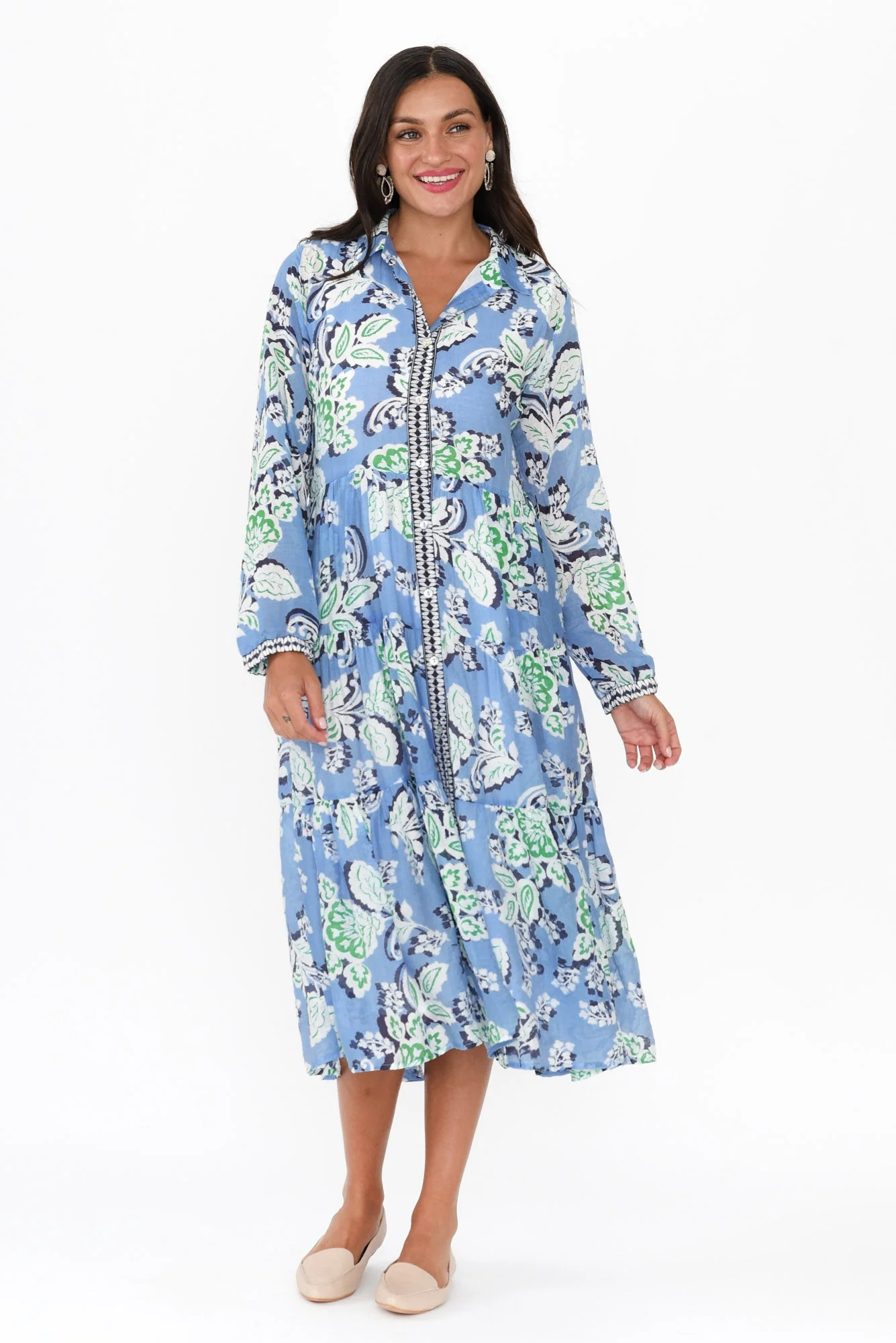 Coastal Blue Leaf Collared Dress - Image 2