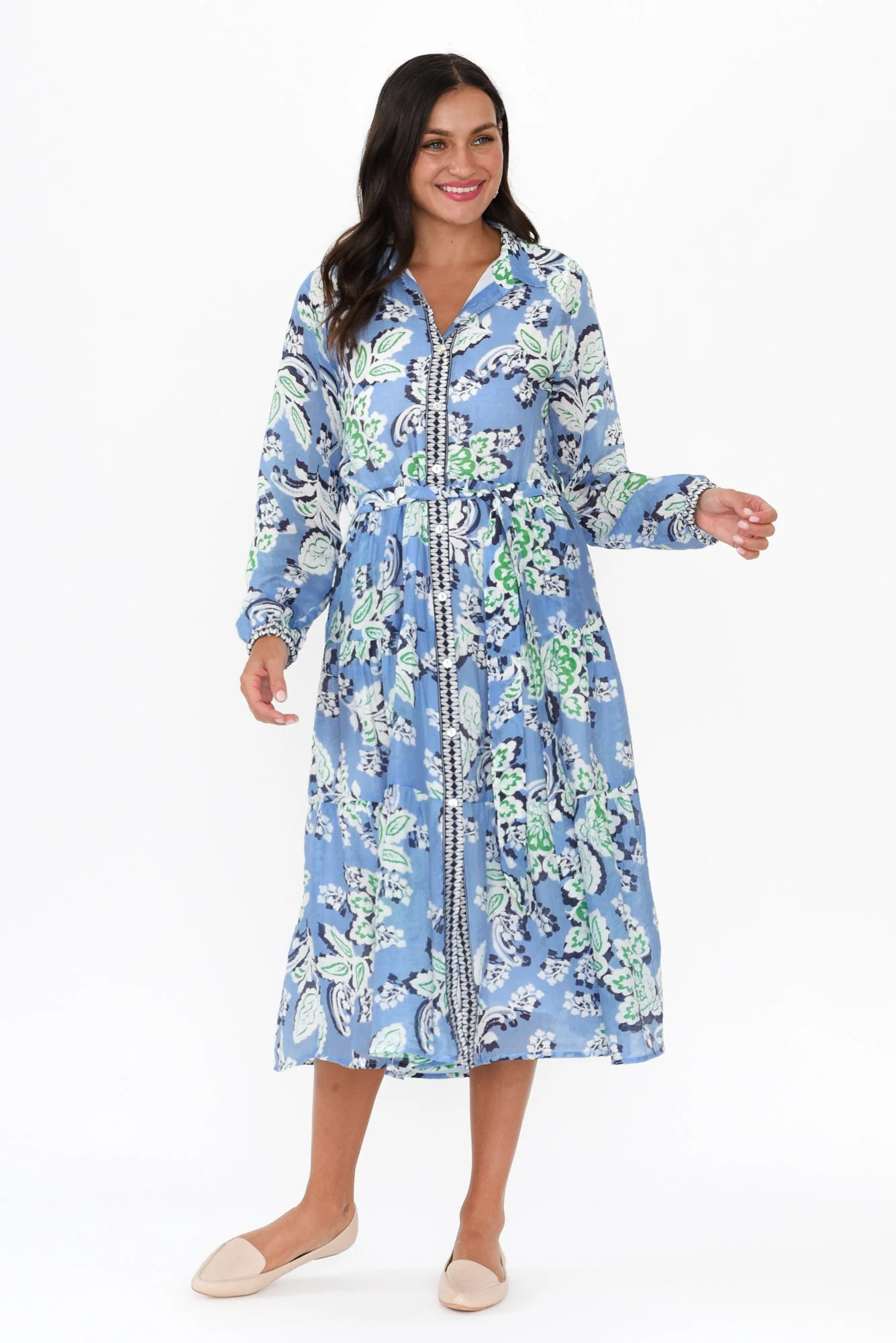 Coastal Blue Leaf Collared Dress - Image 3