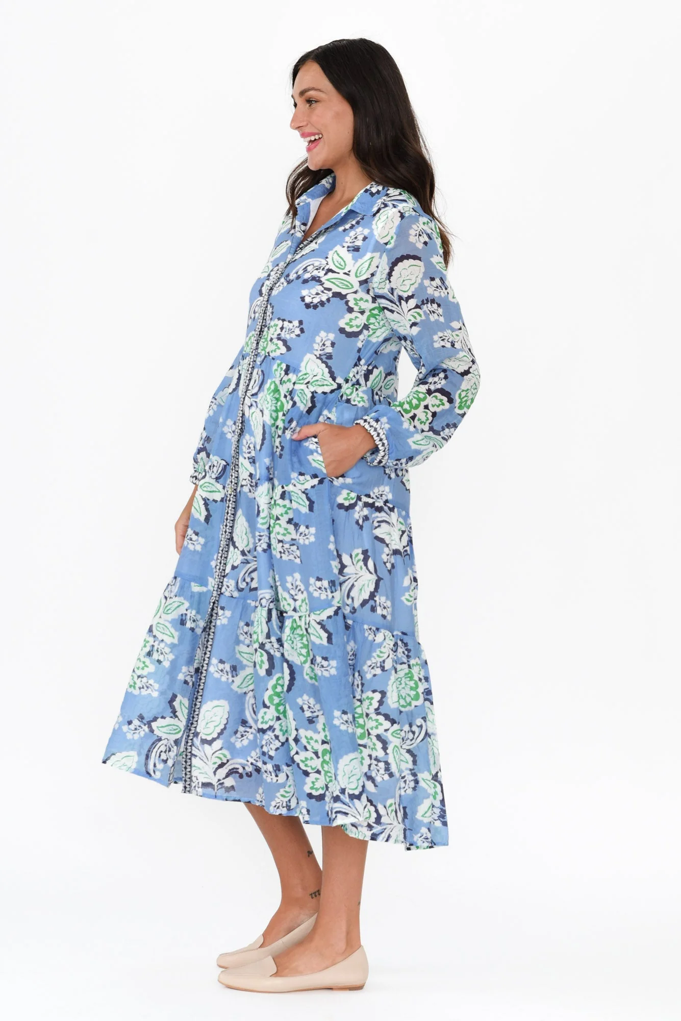 Coastal Blue Leaf Collared Dress - Image 4