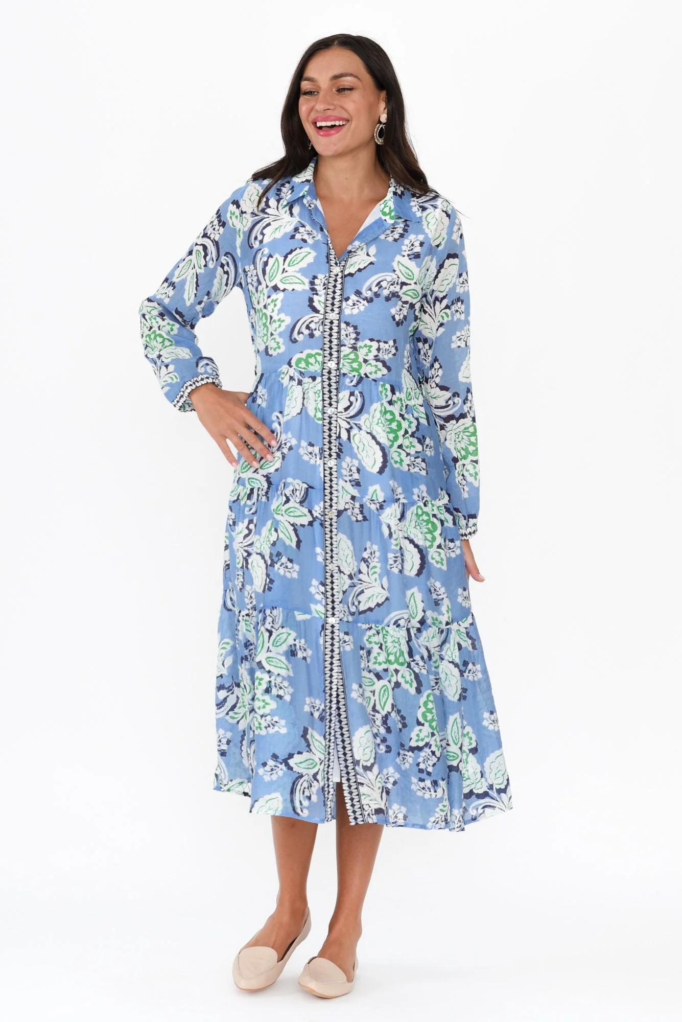 Coastal Blue Leaf Collared Dress - Image 7
