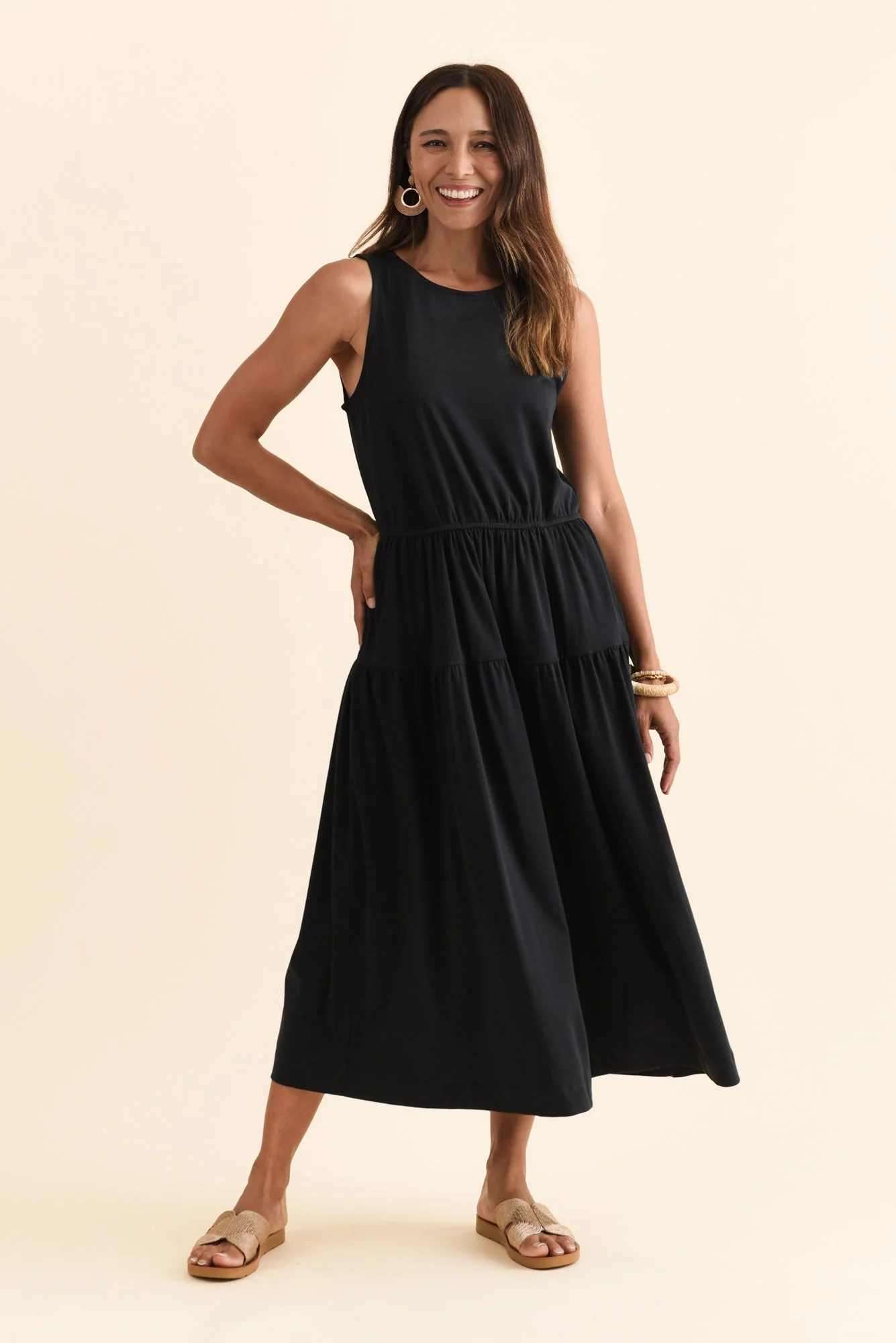 Coco Black Cotton Tier Dress - Image 2