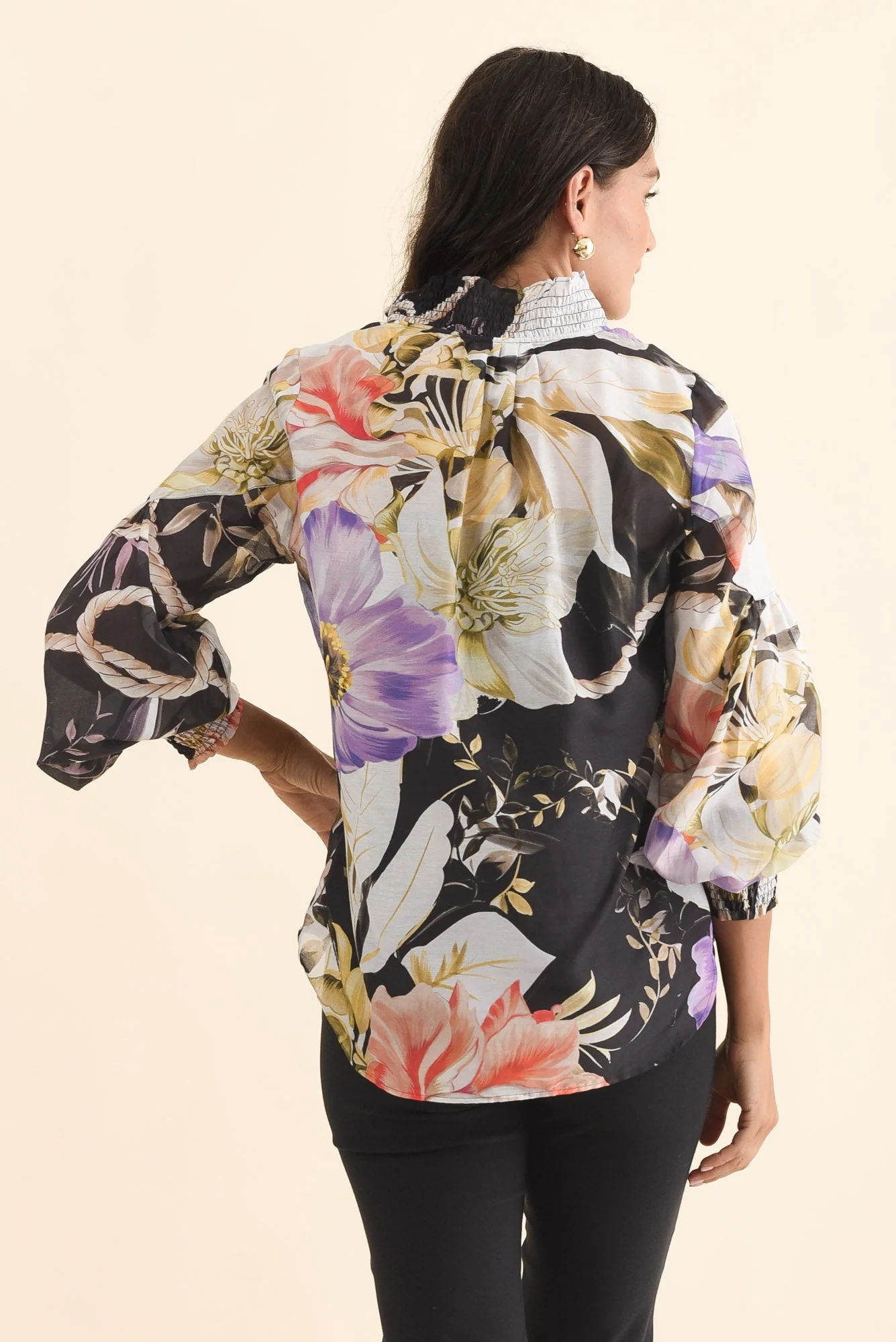 Colette Black Floral Cotton Silk Blouse - Image 4