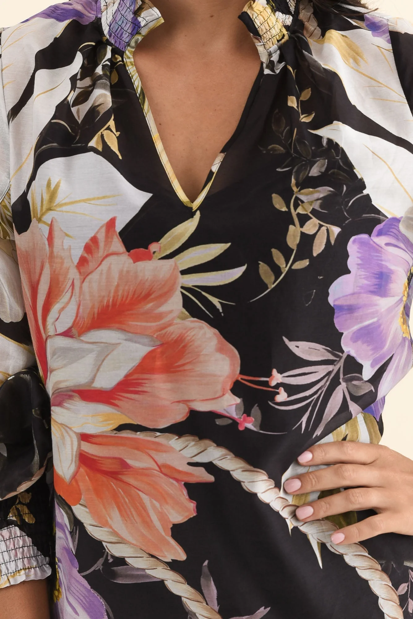 Colette Black Floral Cotton Silk Blouse - Image 5