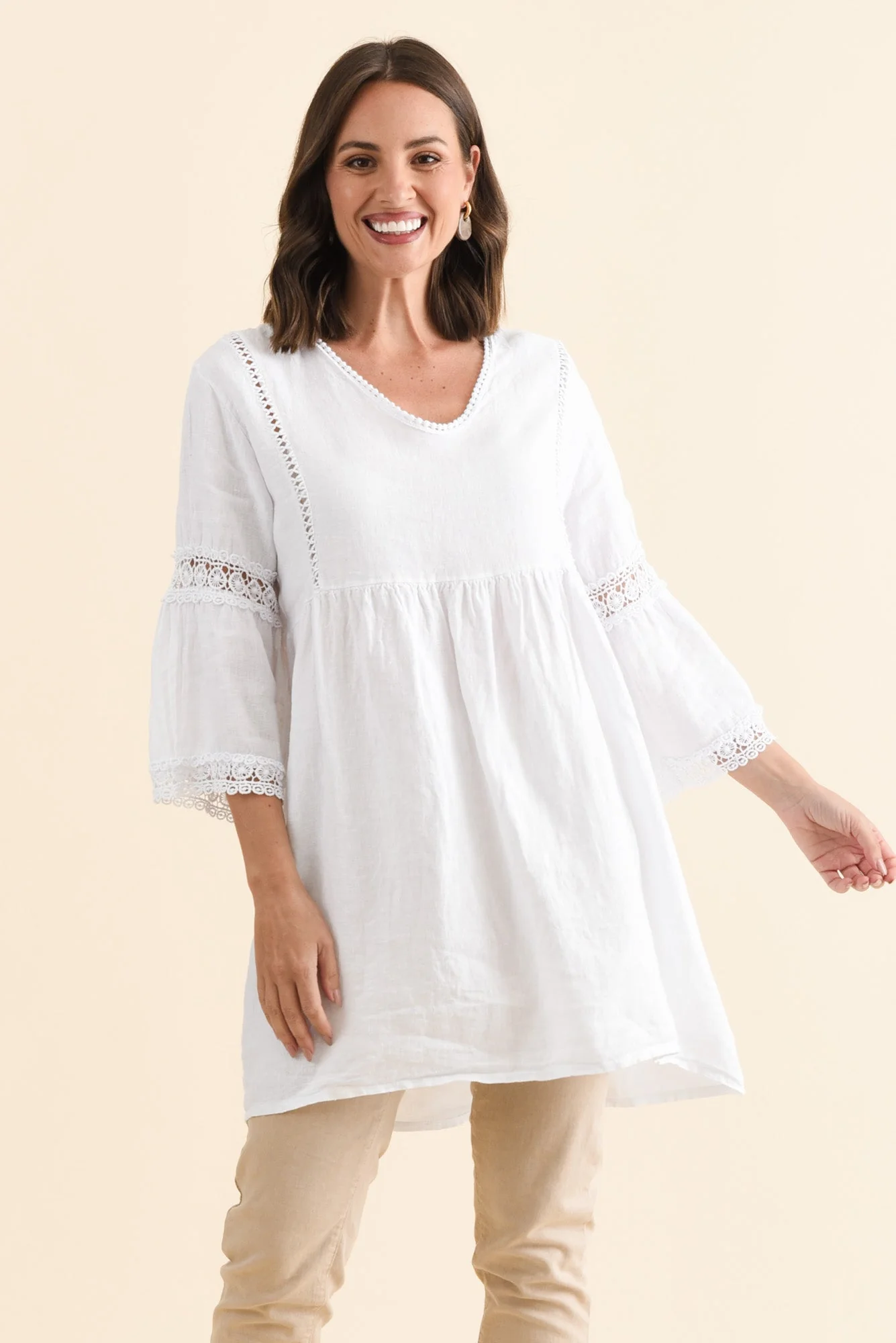 Conrad White Linen Lace Top