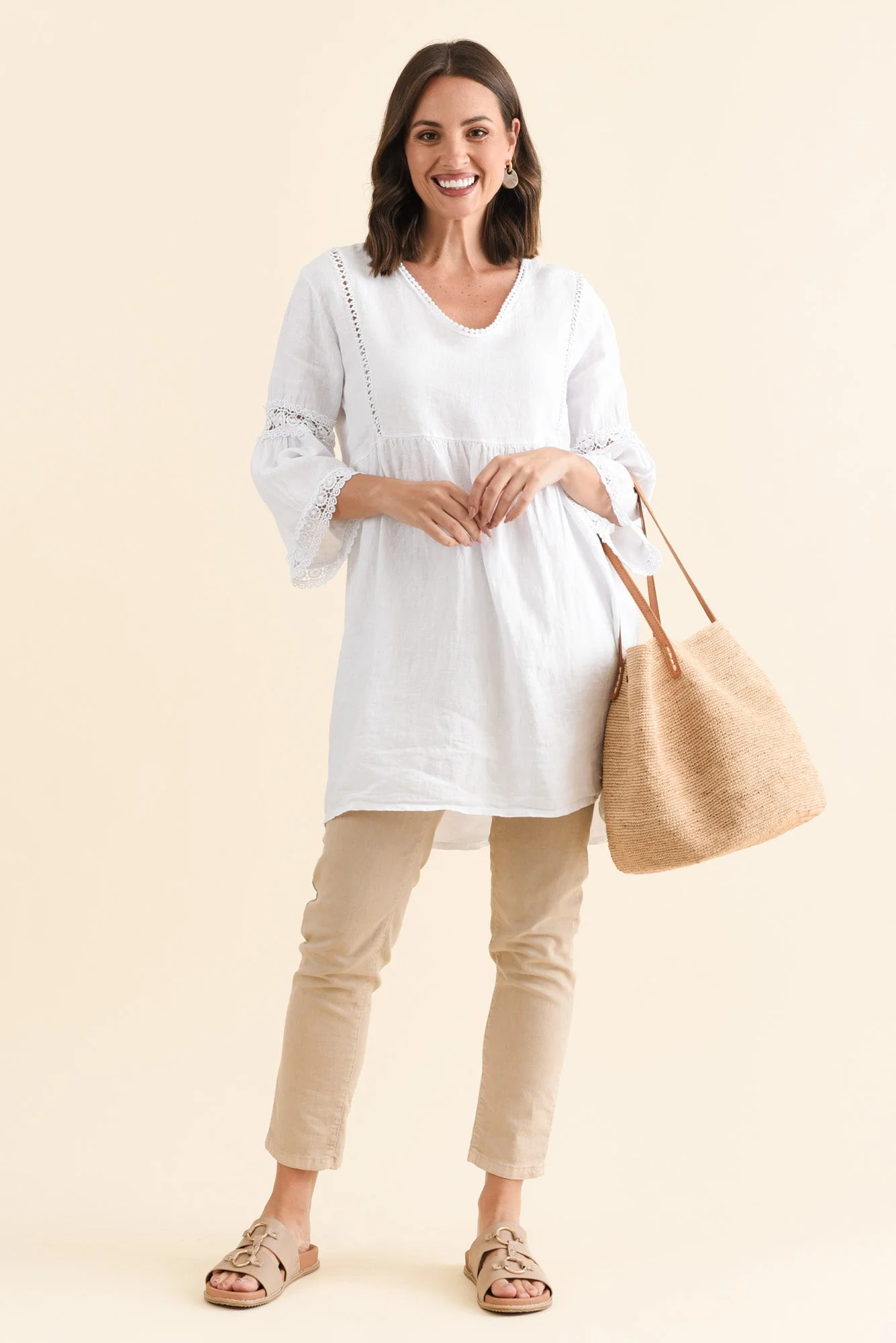 Conrad White Linen Lace Top - Image 2