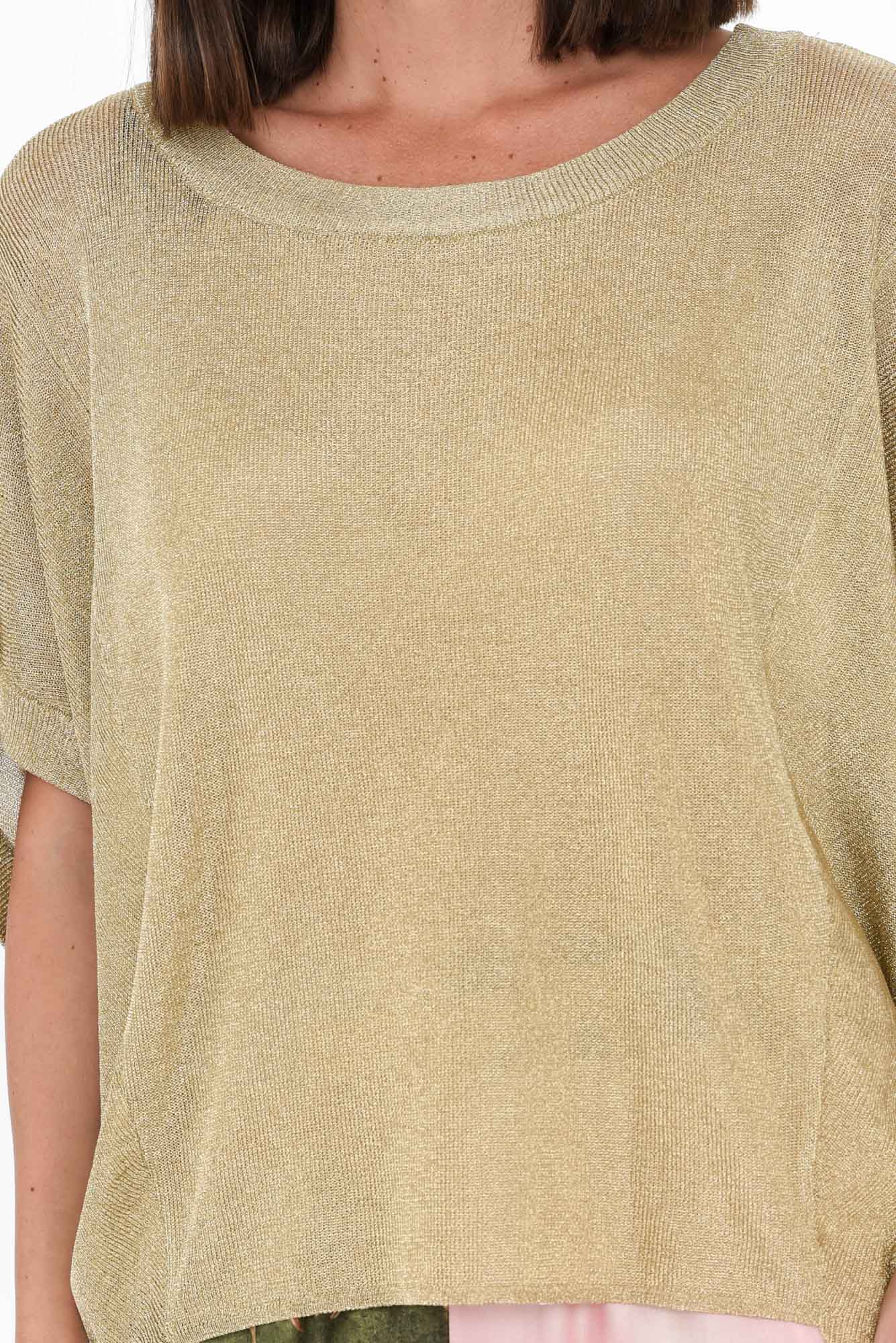 Corsica Gold Shimmer Cotton Knit Top - Image 5