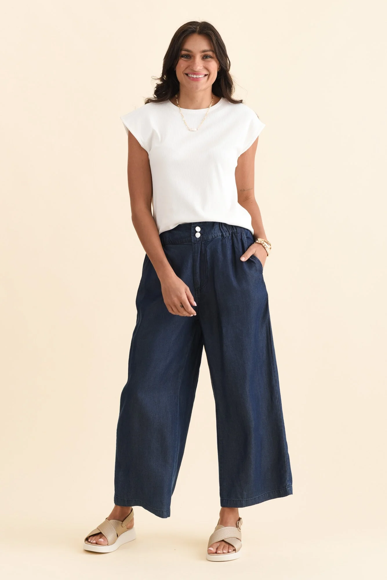 Cuff White Ribbed Tee - Image 2