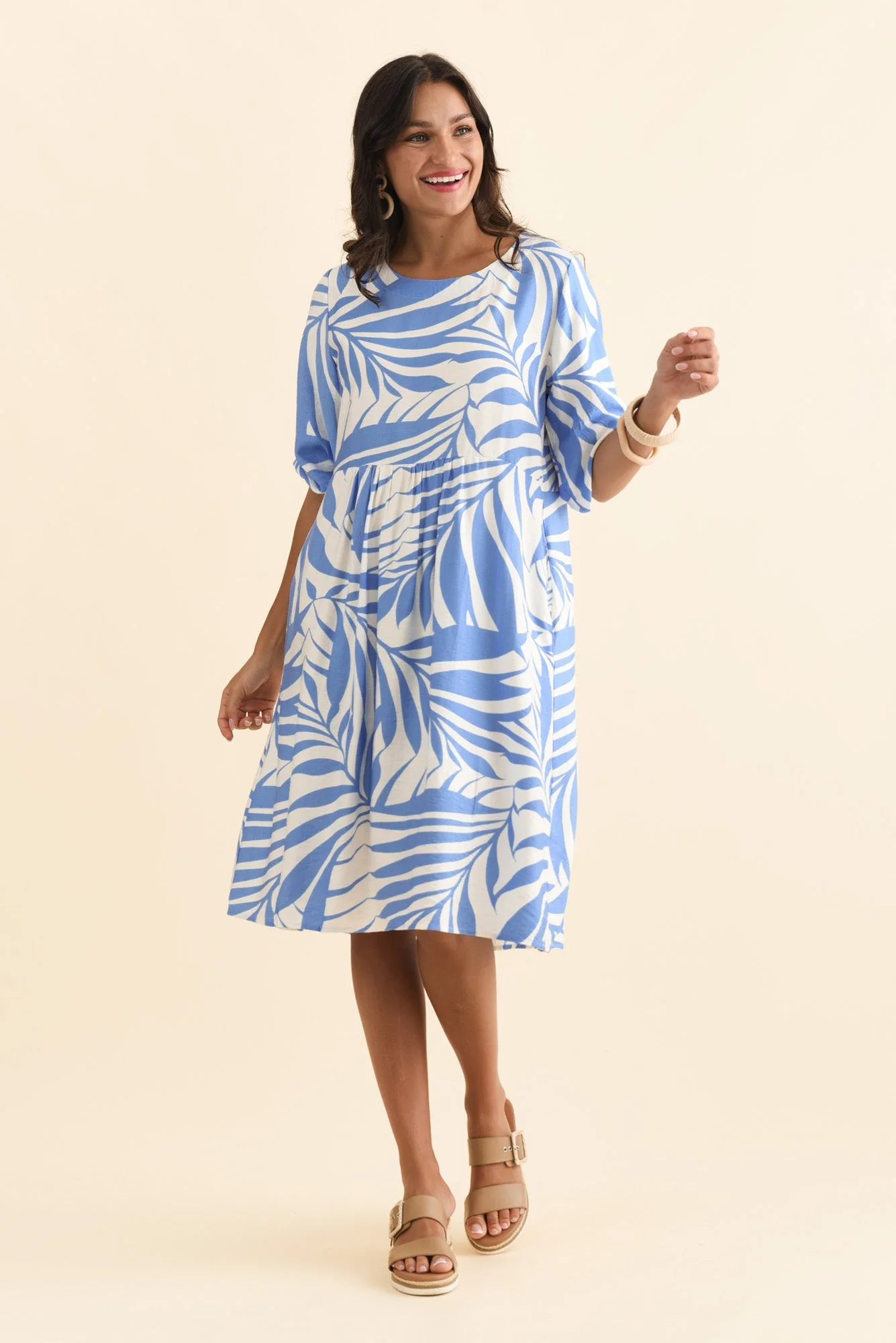 Cyrus Blue Palm Cotton Blend Dress - Image 2