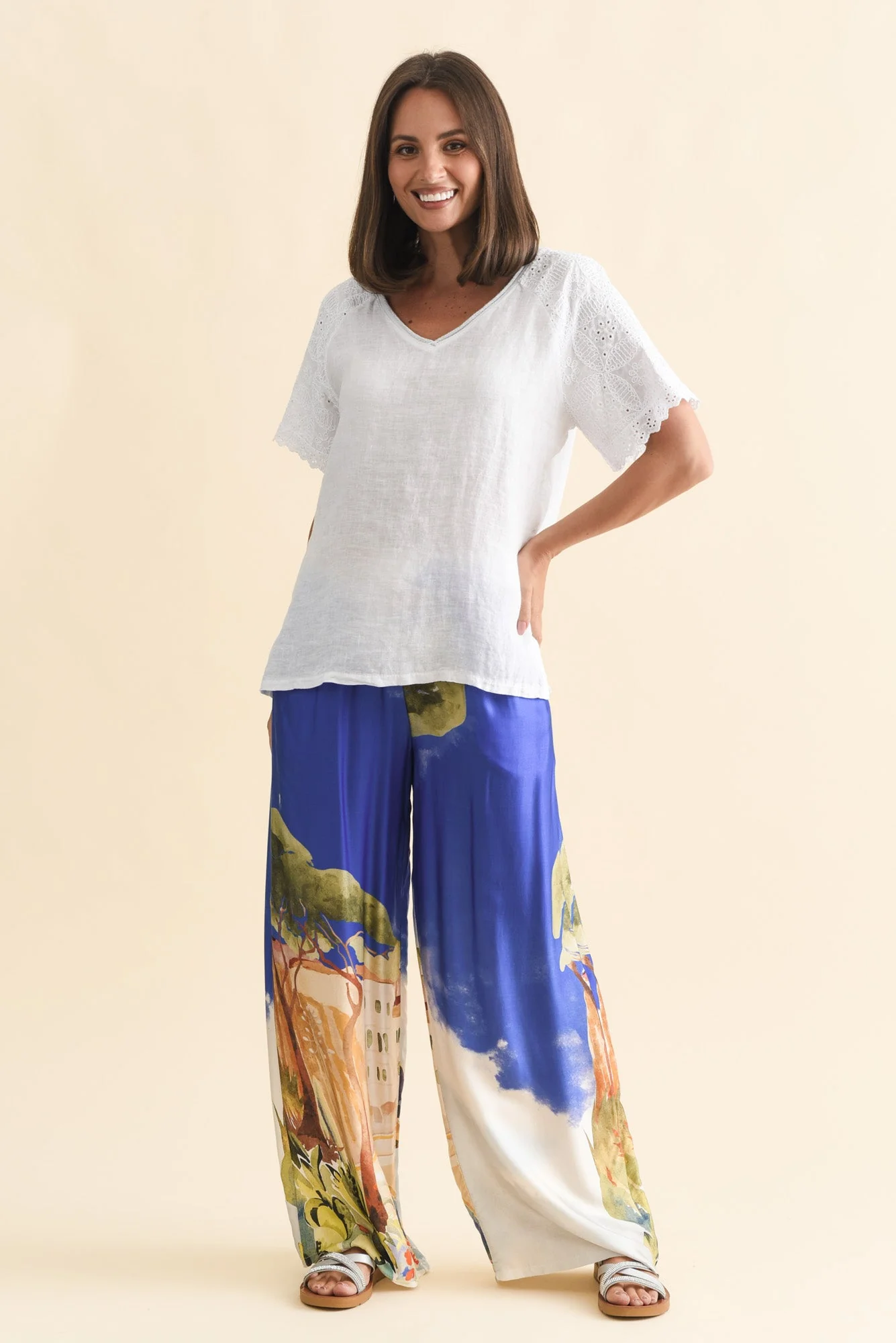 Dame White Linen Embroidered Top - Image 2