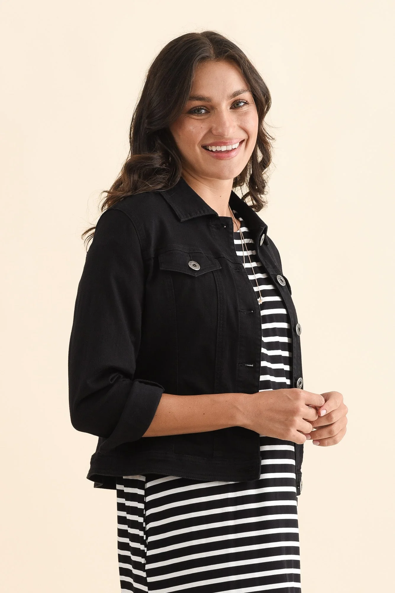Danielle Black Stretch Jean Jacket - Image 4