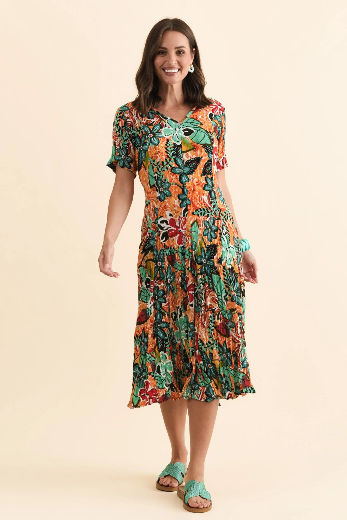 Danika Orange Floral Midi Dress