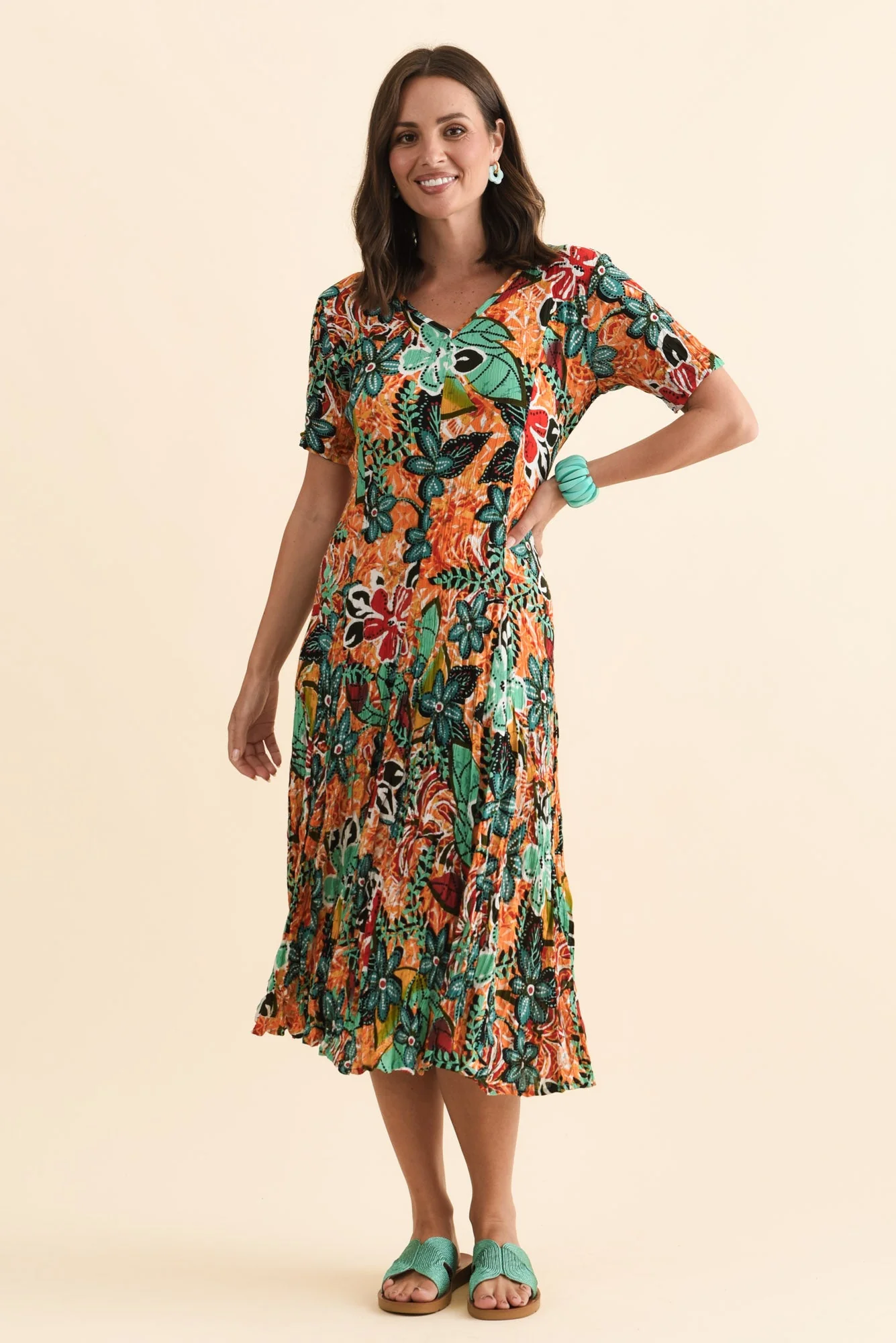 Danika Orange Floral Midi Dress - Image 2