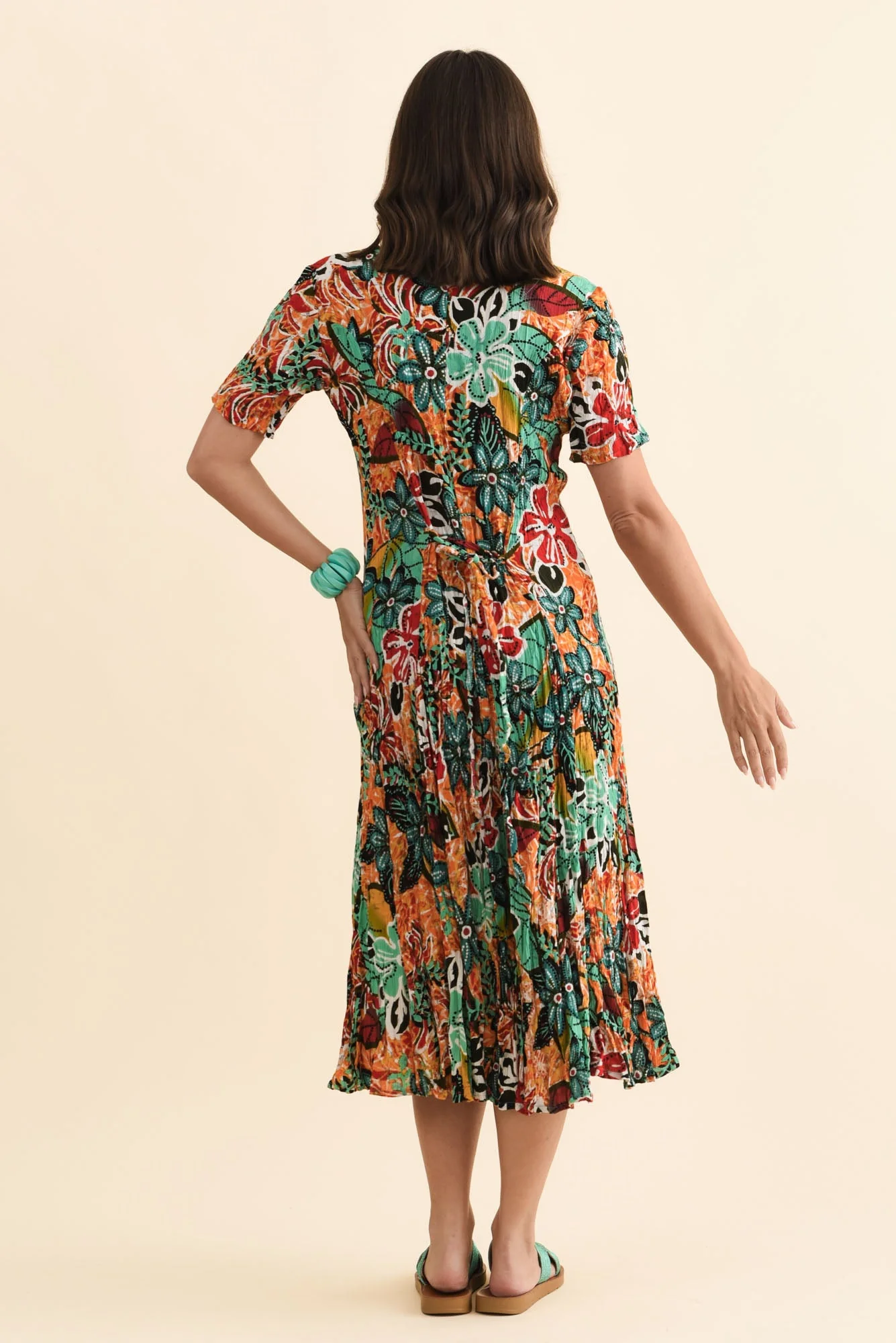 Danika Orange Floral Midi Dress - Image 4