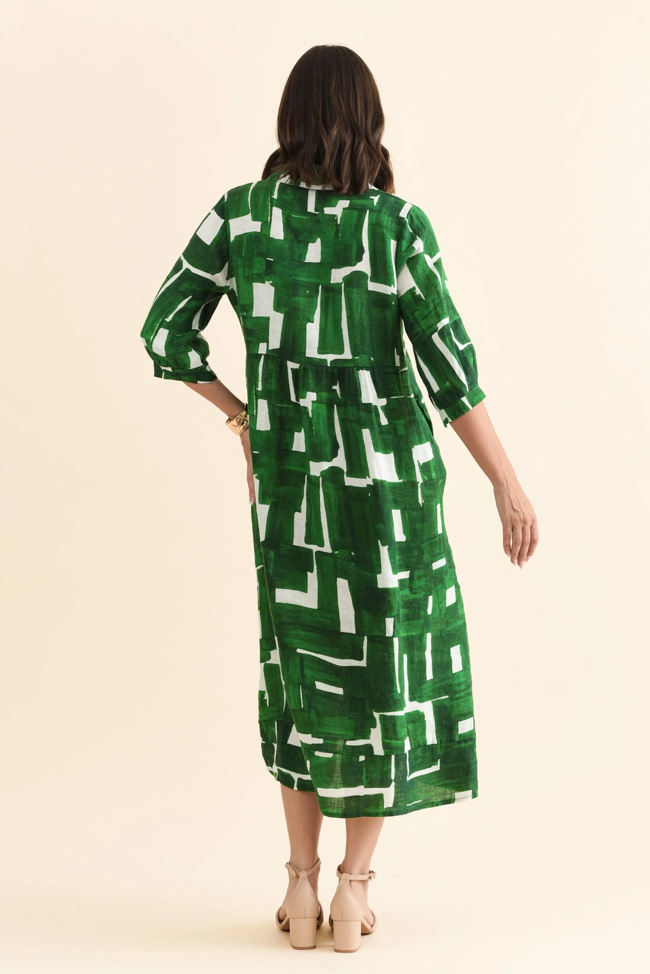 Daria Green Geo Linen Collared Dress - Image 5