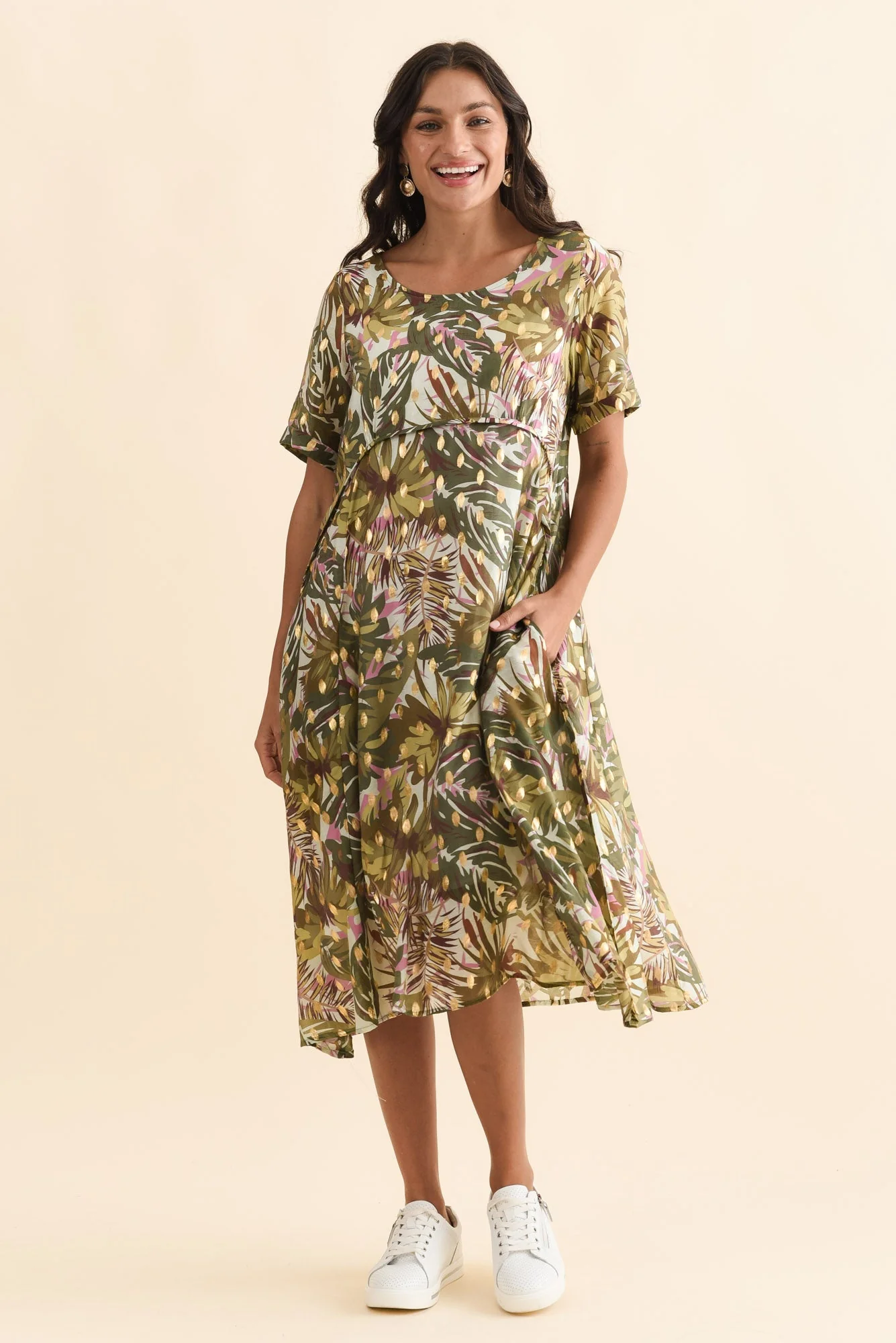 Darling Khaki Tropical Foil Crescent Dress - Image 3