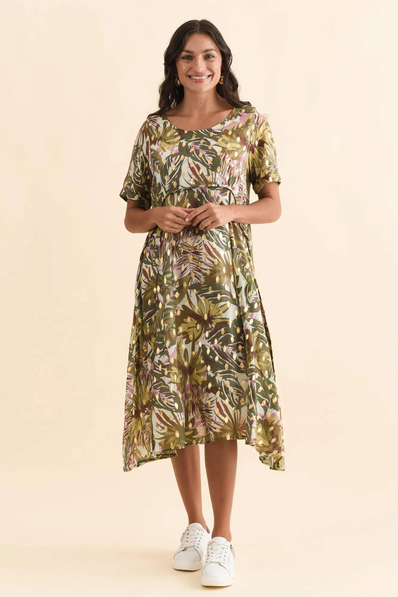 Darling Khaki Tropical Foil Crescent Dress - Image 7