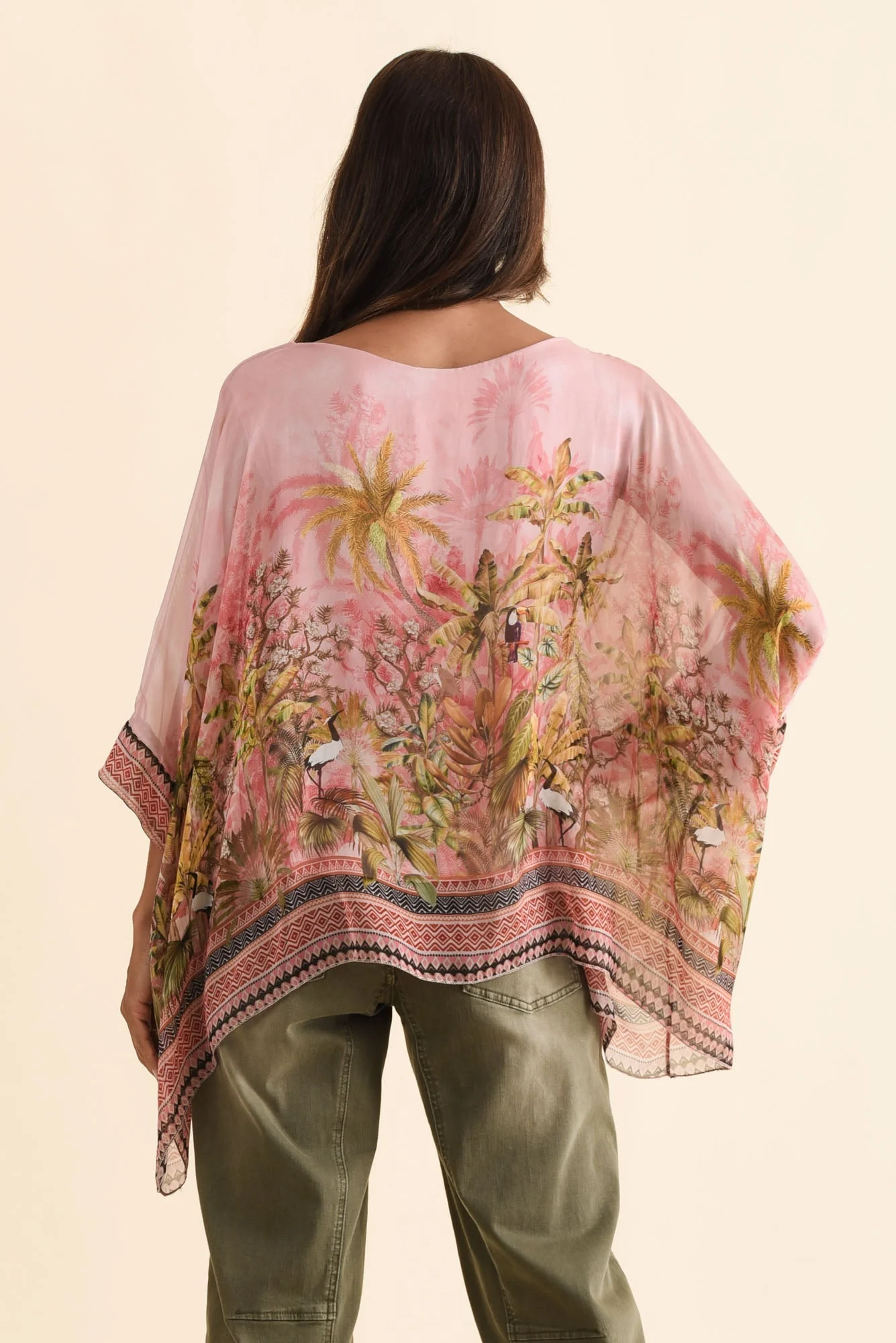 Dawn Pink Tropical Silk Overlay Top - Image 4