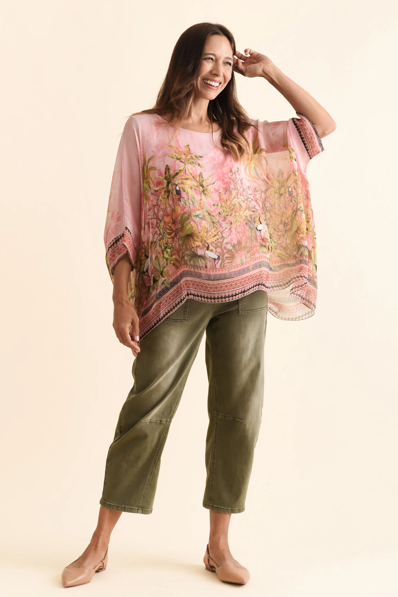 Dawn Pink Tropical Silk Overlay Top - Image 6