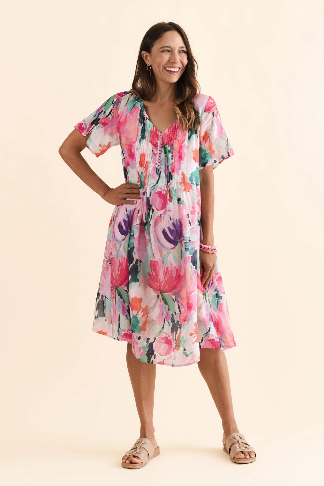 Debbie Pink Floral Pleated Dress - Image 2