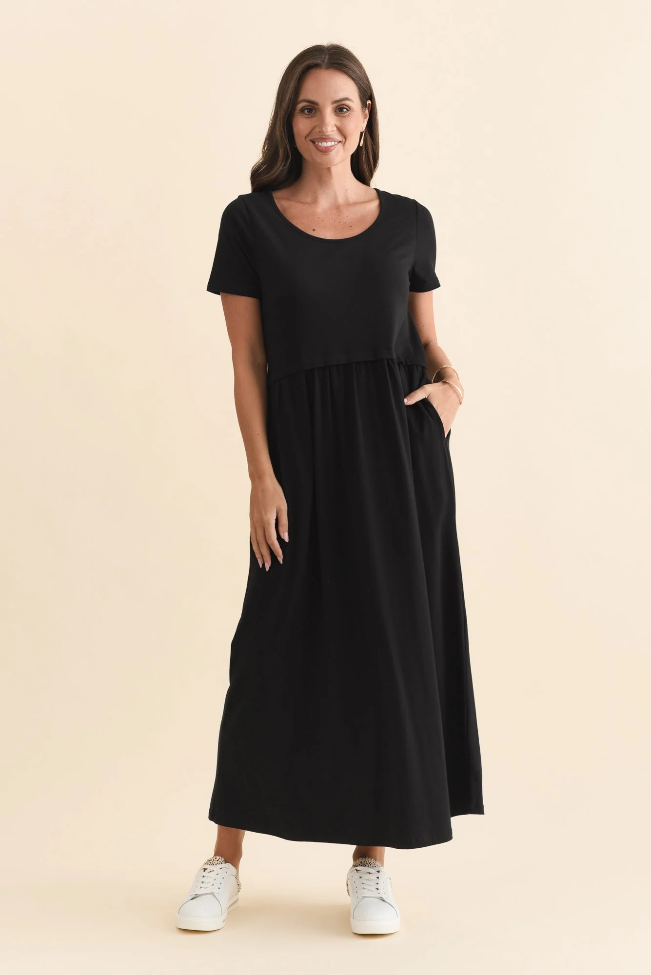 Deidra Black Cotton Pocket Dress - Image 2