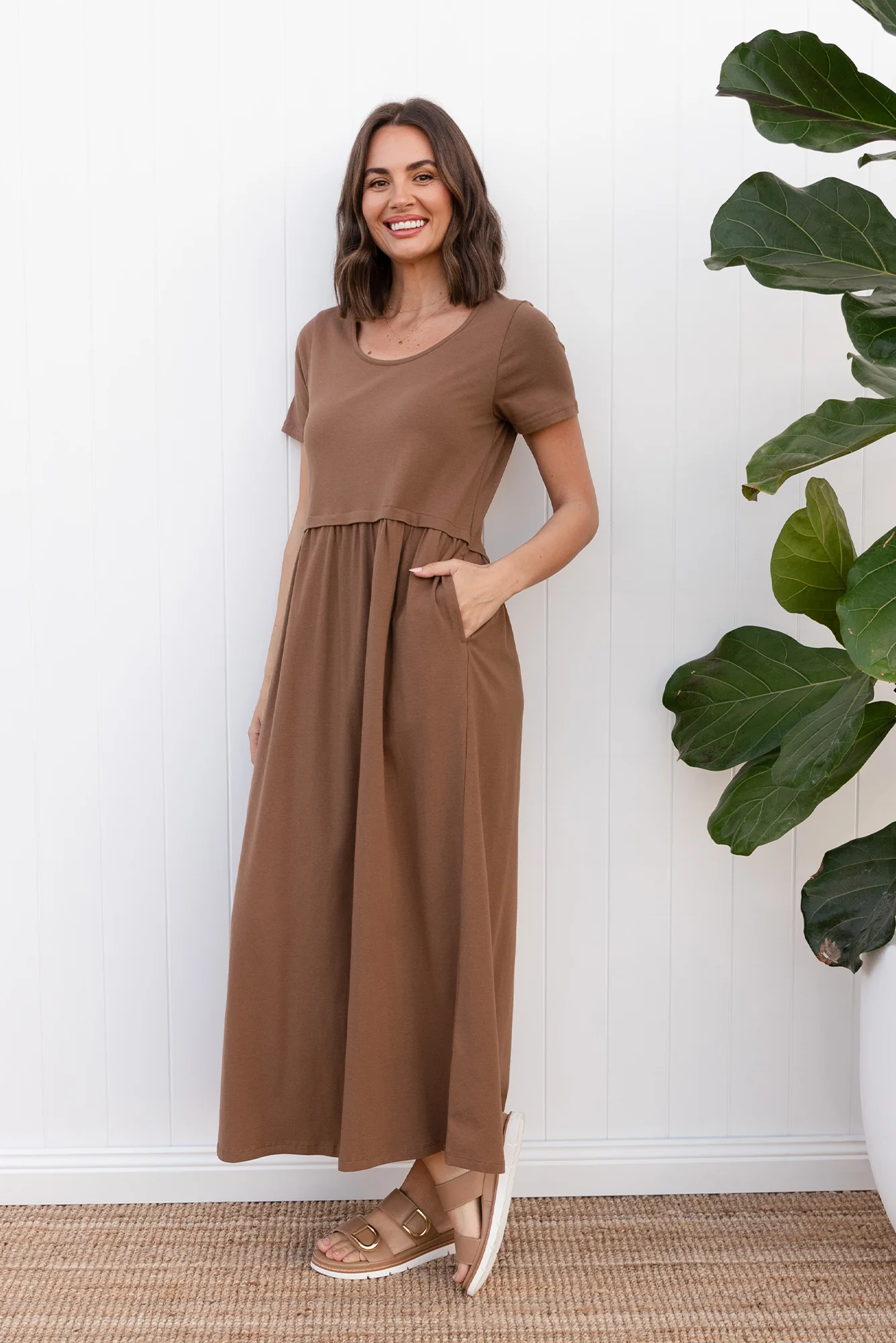 Deidra Chocolate Cotton Pocket Dress