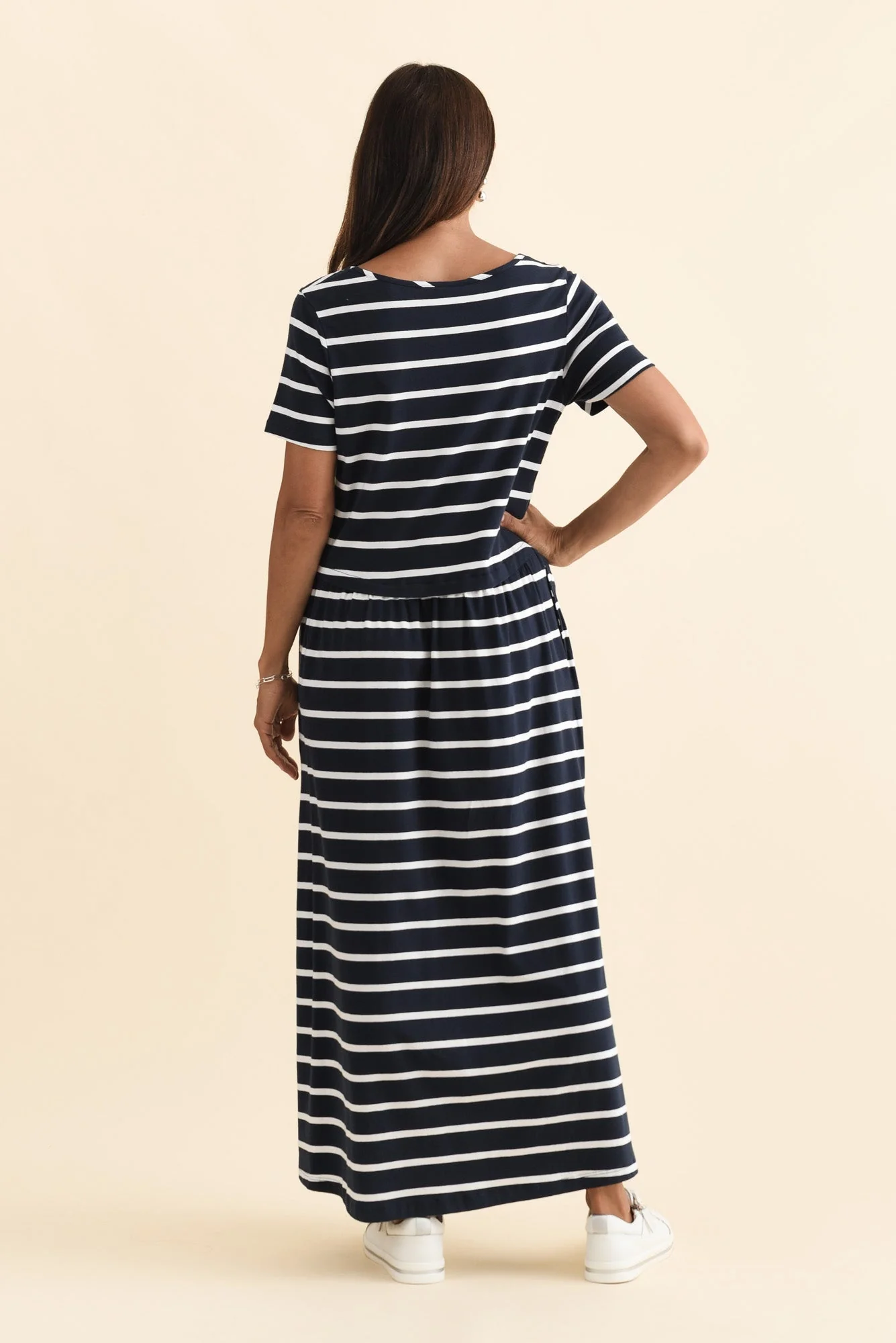 Deidra Navy Stripe Cotton Pocket Dress - Image 4