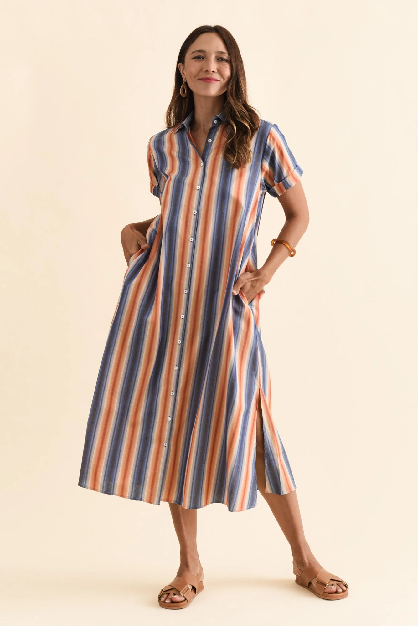 Deirdre Blue Stripe Cotton Tie Dress