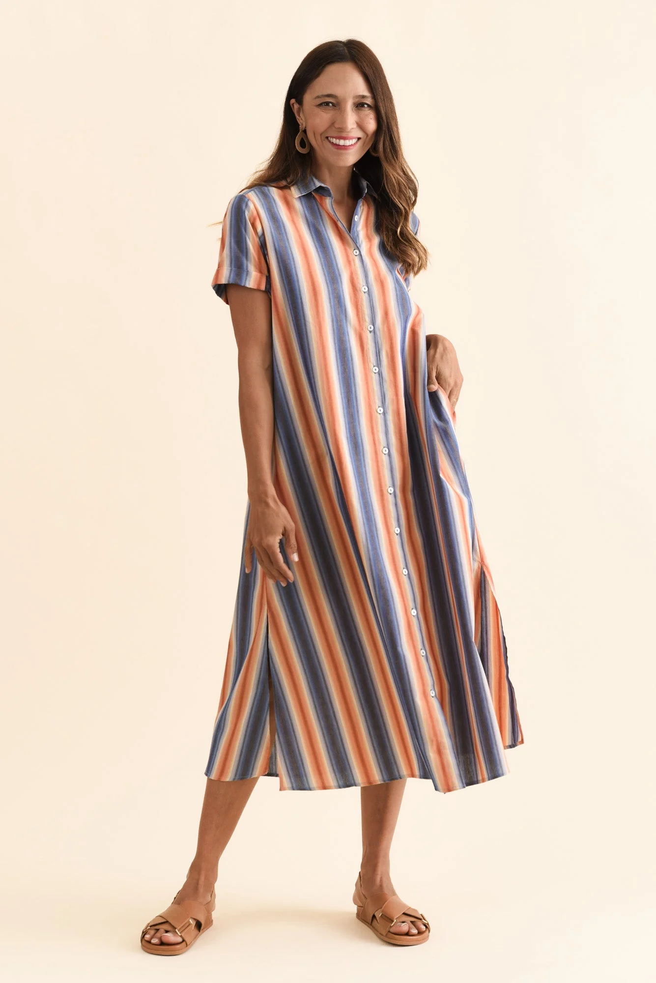 Deirdre Blue Stripe Cotton Tie Dress - Image 2