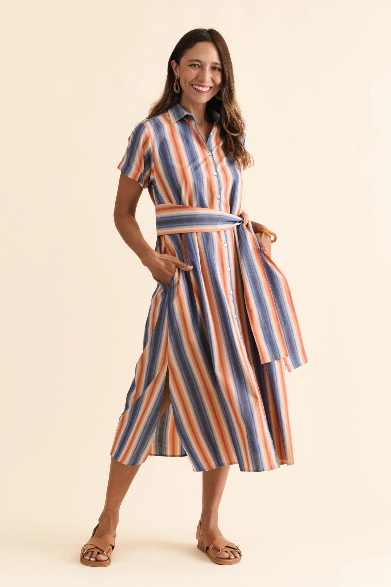 Deirdre Blue Stripe Cotton Tie Dress - Image 6