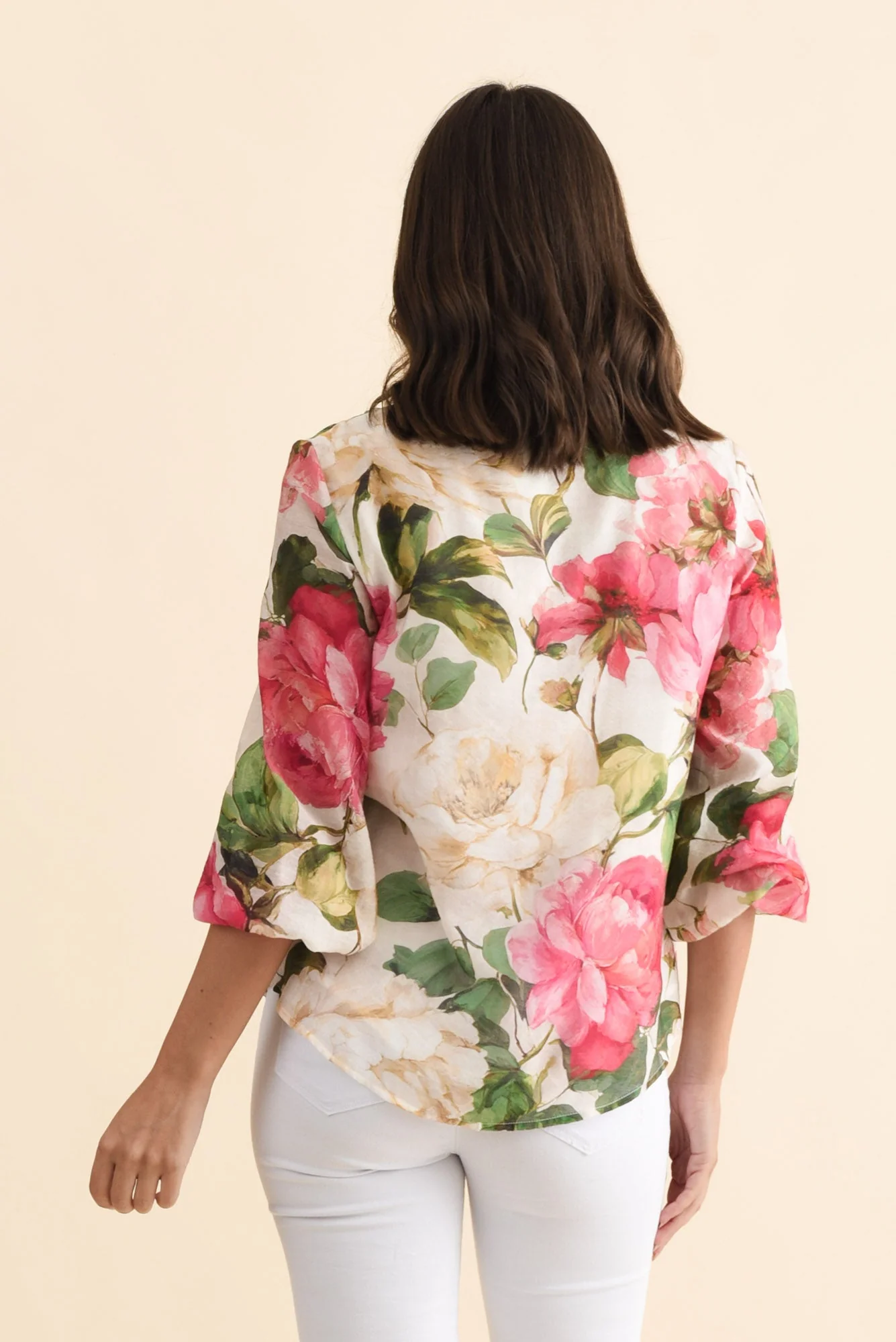 Delaney Cream Botanical Puff Sleeve Blouse - Image 4