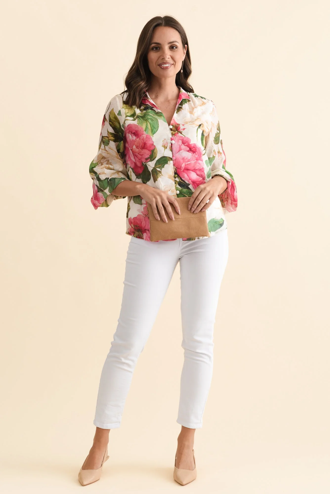 Delaney Cream Botanical Puff Sleeve Blouse - Image 7