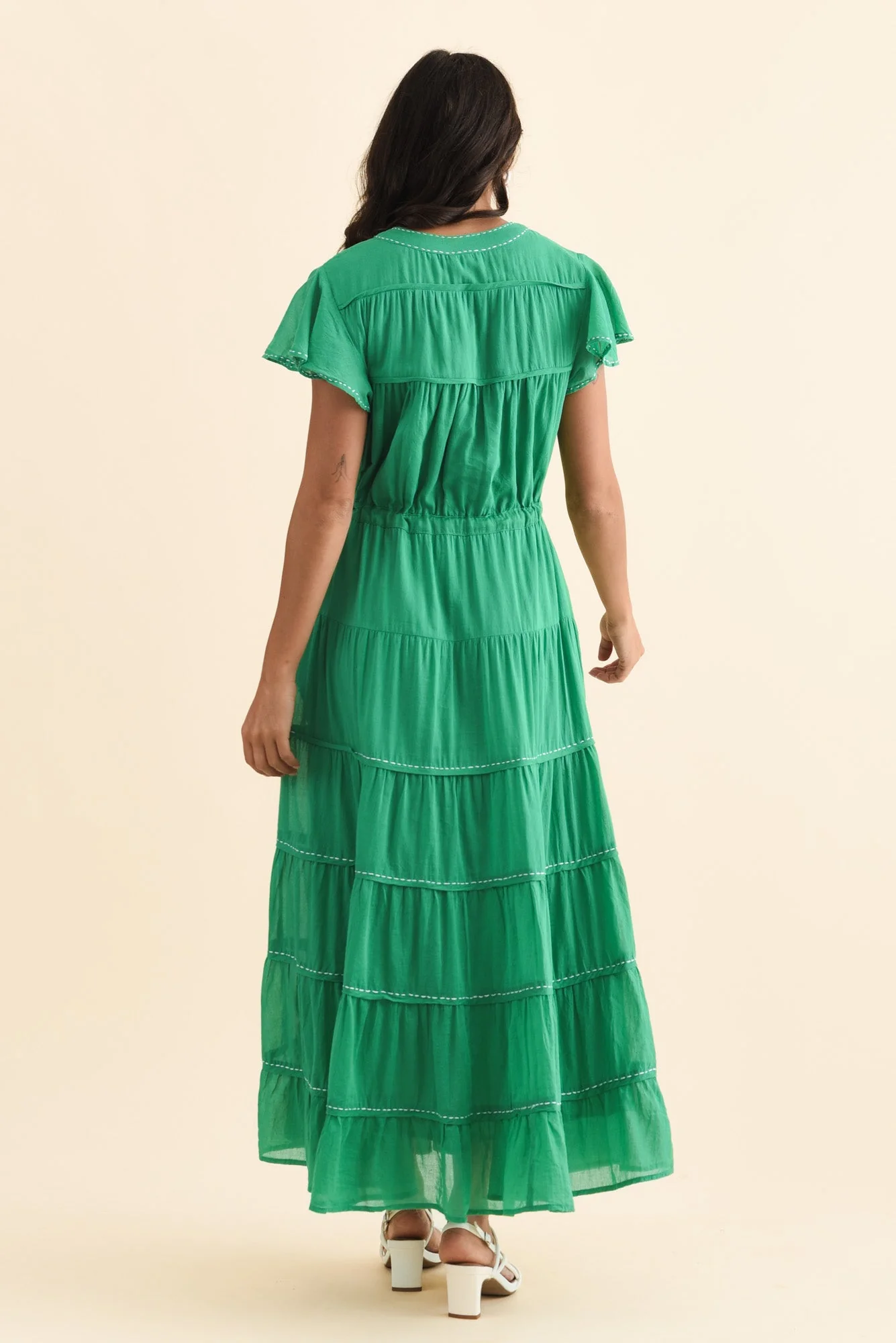Delilah Green Cotton Tier Dress - Image 4