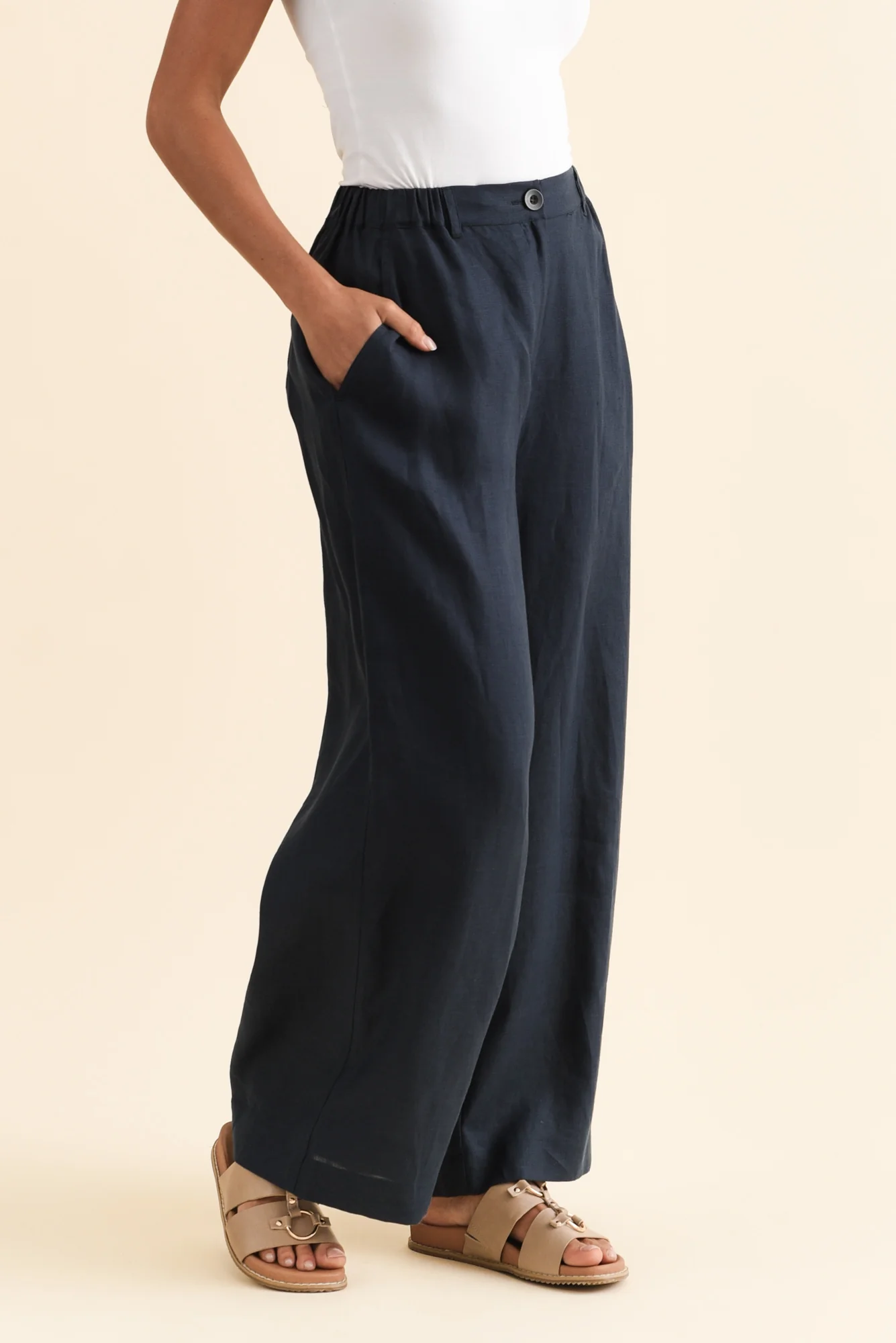 Delsey Navy Linen Wide Leg Pants - Image 3