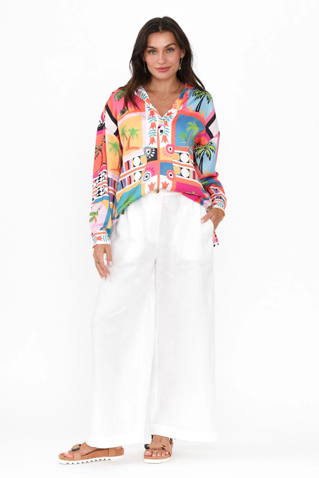 Delsey White Linen Wide Leg Pants - Image 4