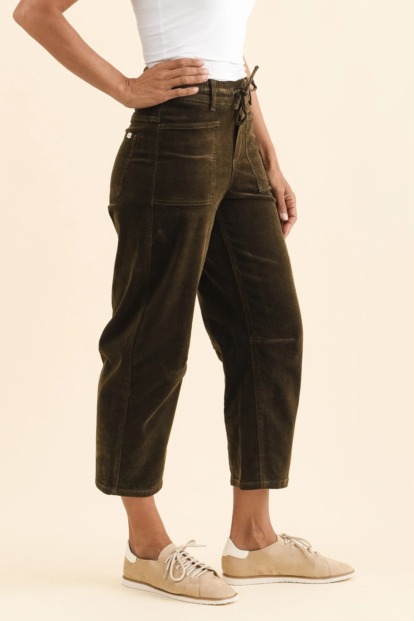 Denny Dark Green Corduroy Barrel Jeans - Image 3