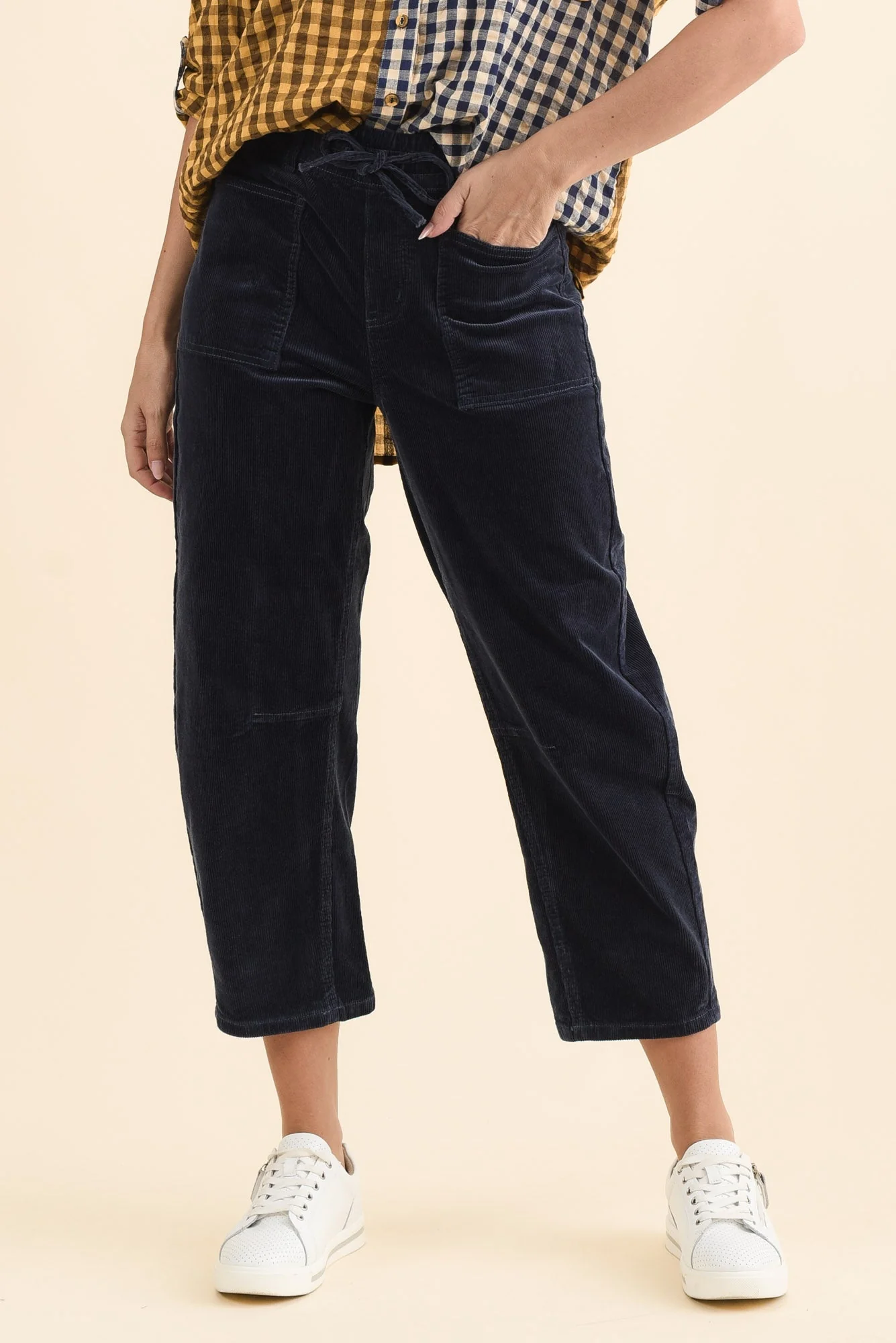 Denny Navy Corduroy Barrel Jeans - Image 2
