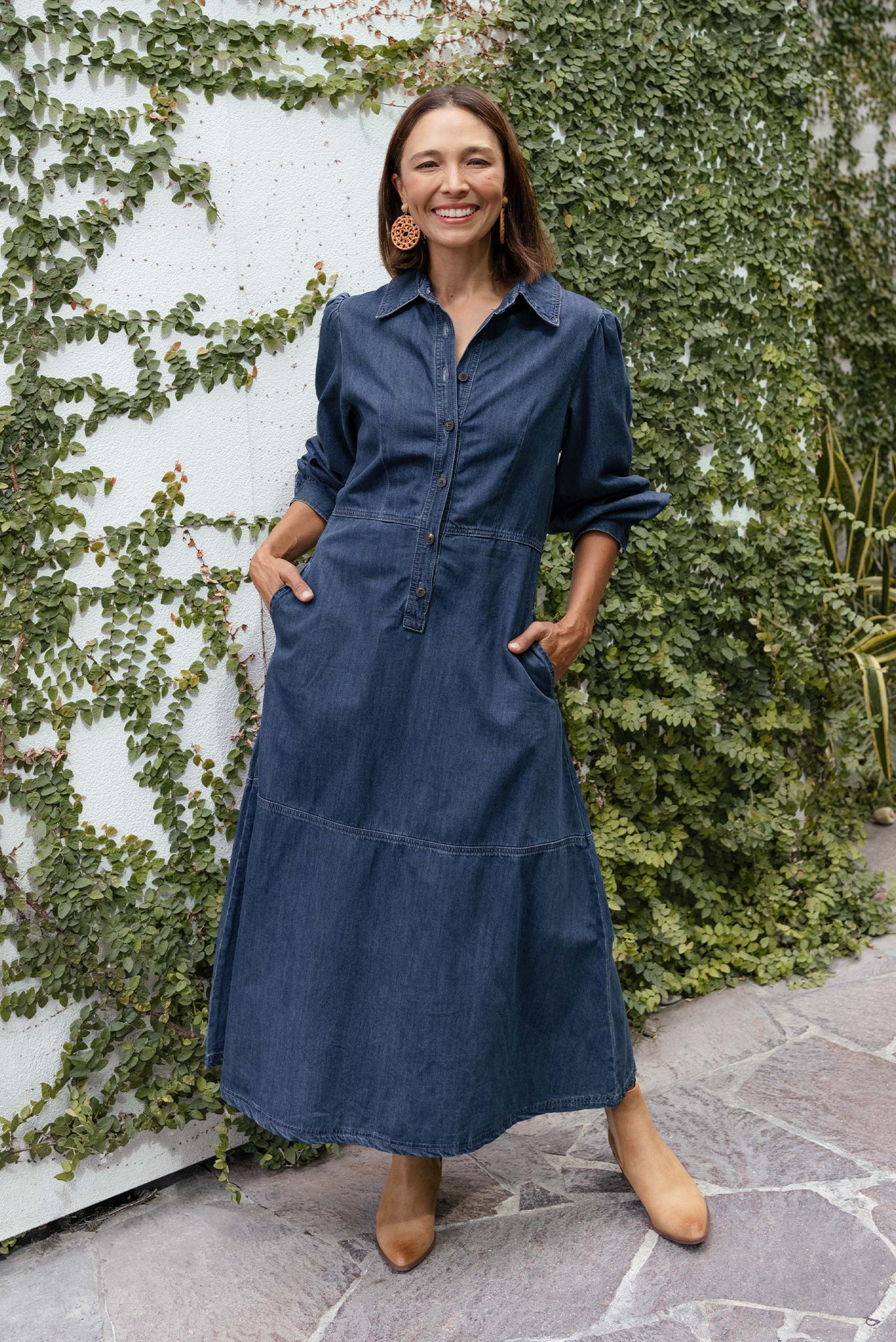 Detroit Dark Blue Denim Sleeved Dress