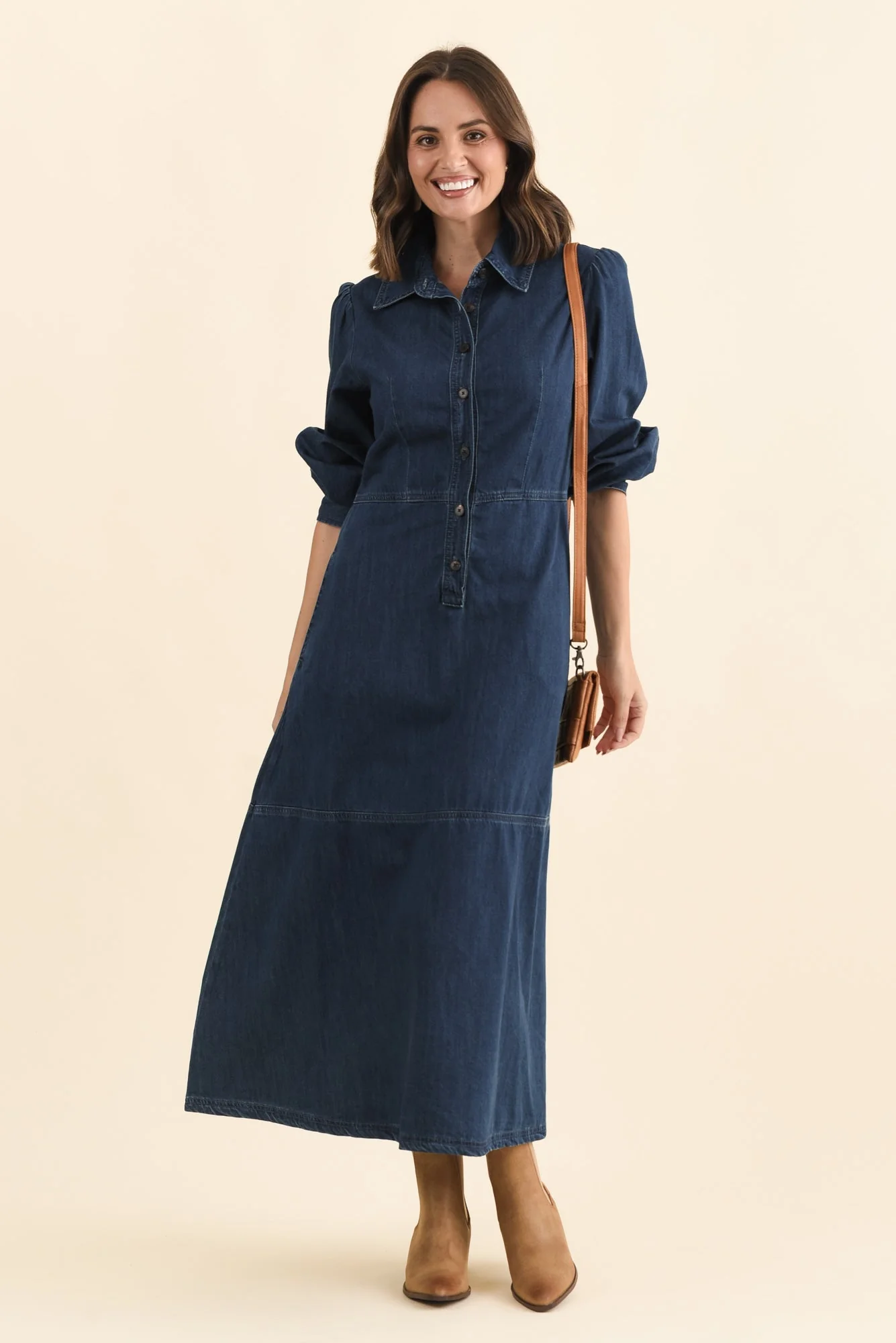 Detroit Dark Blue Denim Sleeved Dress - Image 2