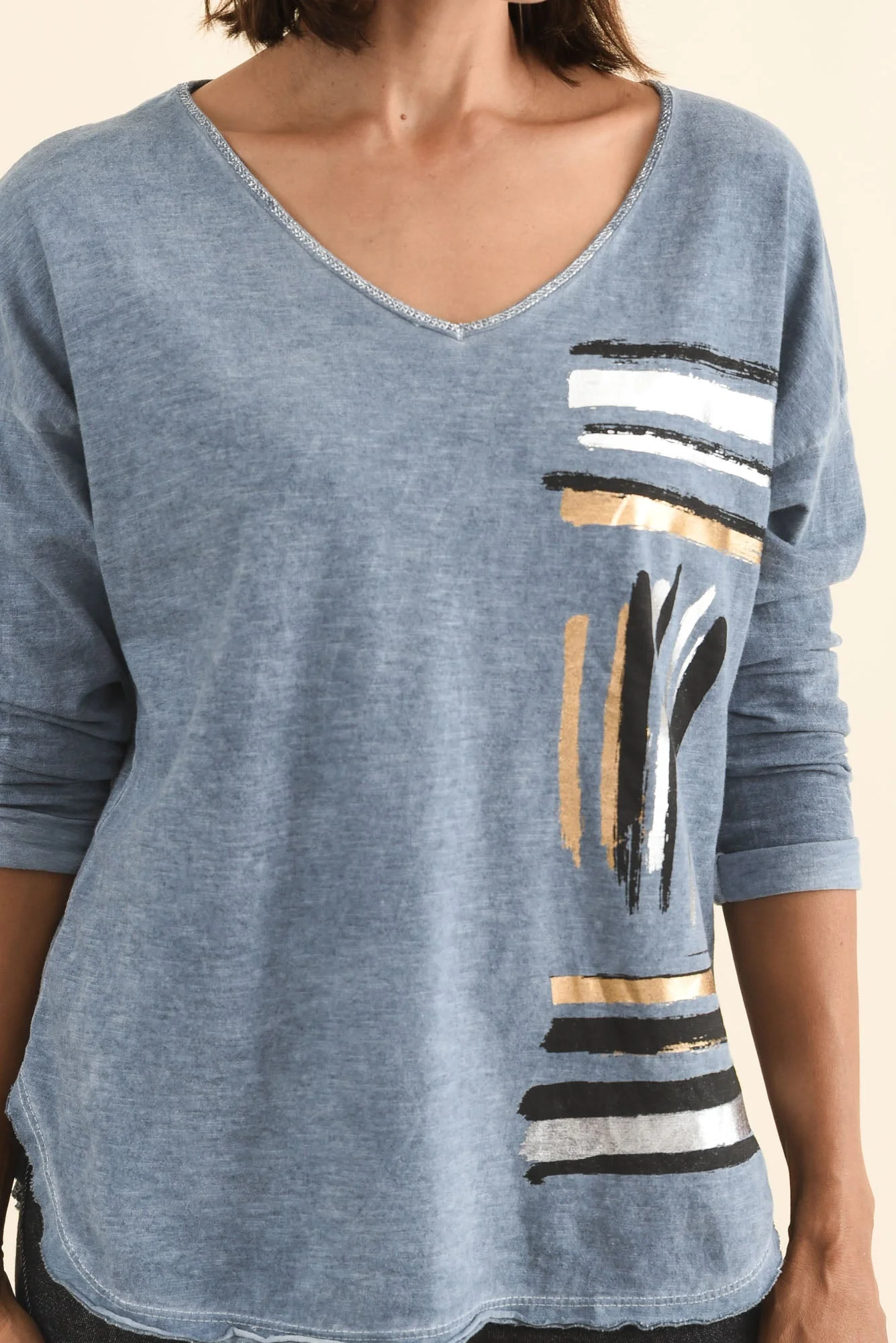 Devon Steel Brush Stroke Cotton Top - Image 5