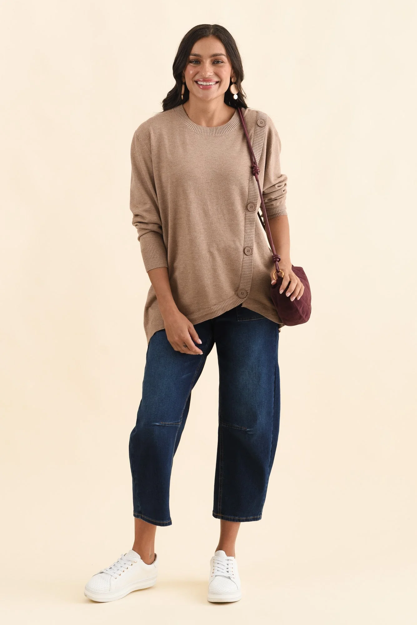 Dianne Mocha Button Knit Jumper - Image 2