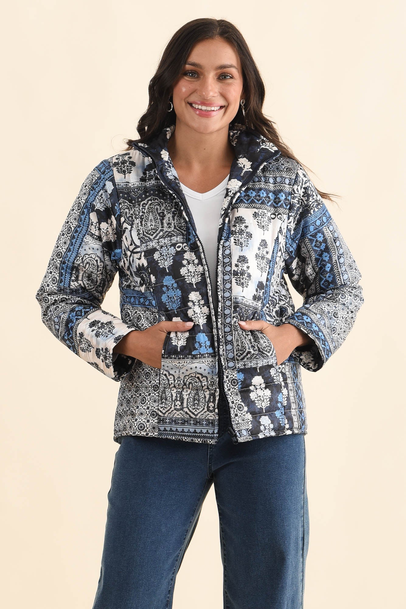 Diego Navy Motif Puffer Jacket