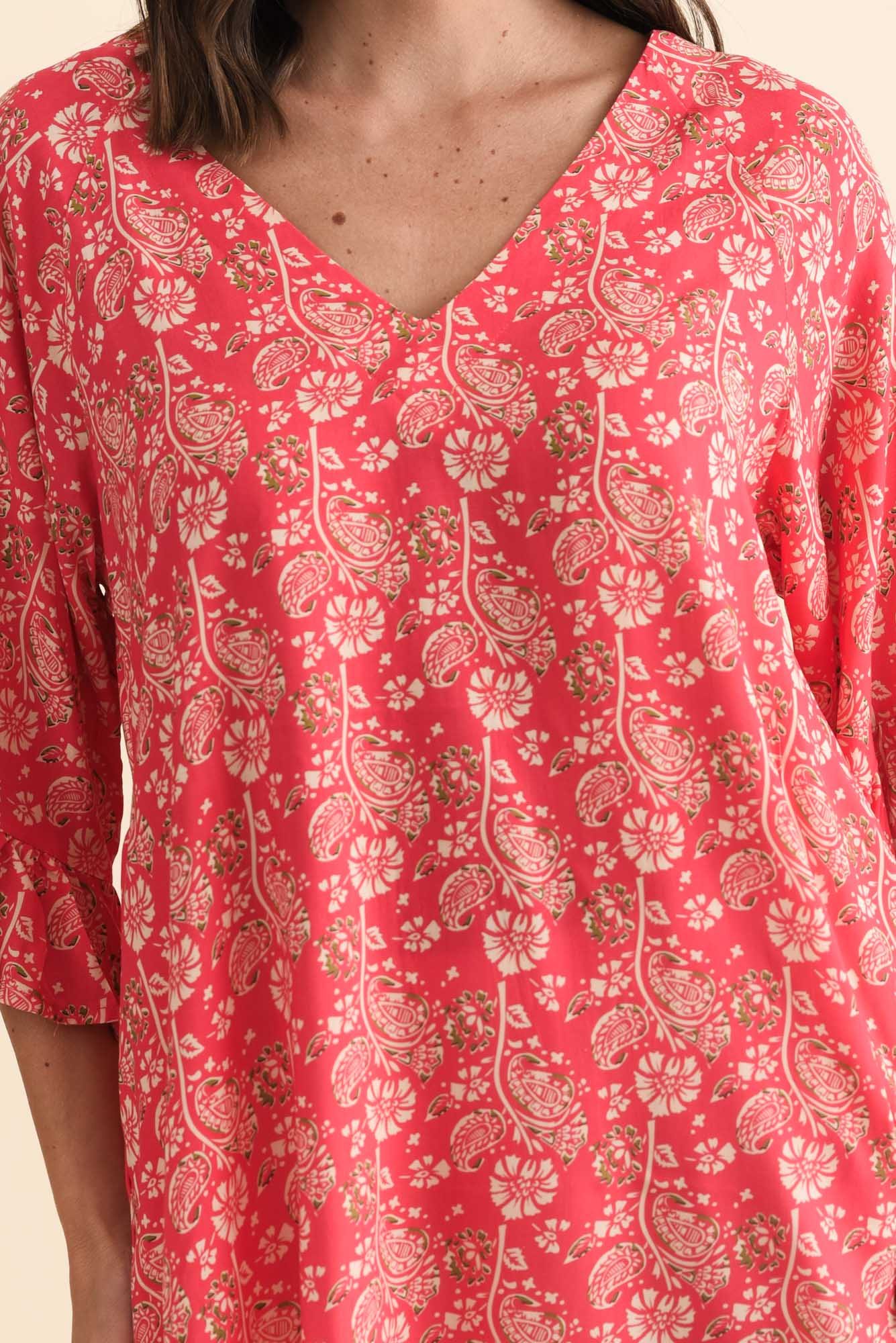 Diona Red Flower Frill Sleeve Top - Image 5
