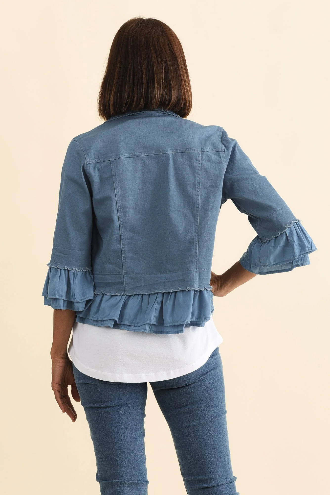 Dolores Blue Cotton Frill Jacket - Image 5