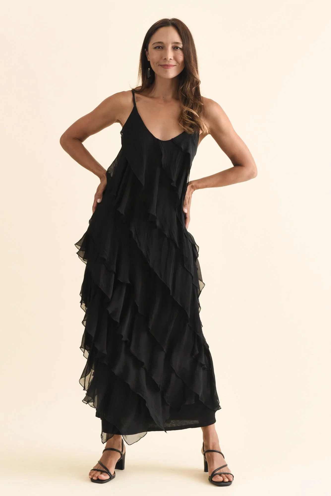Dominica Black Silk Ruffle Dress