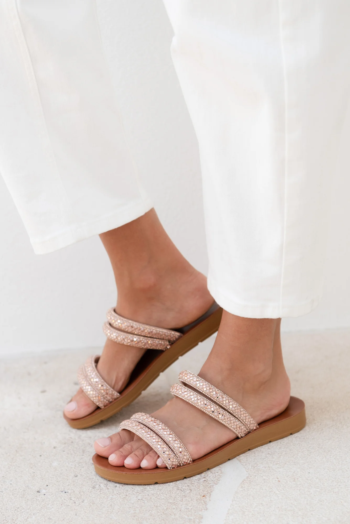 Dominica Rose Gold Diamante Slide - Image 2