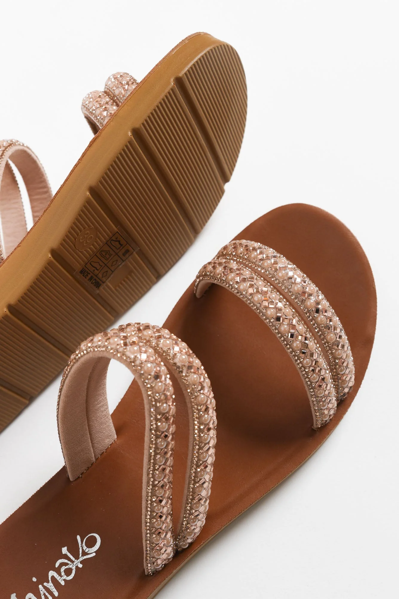 Dominica Rose Gold Diamante Slide - Image 9