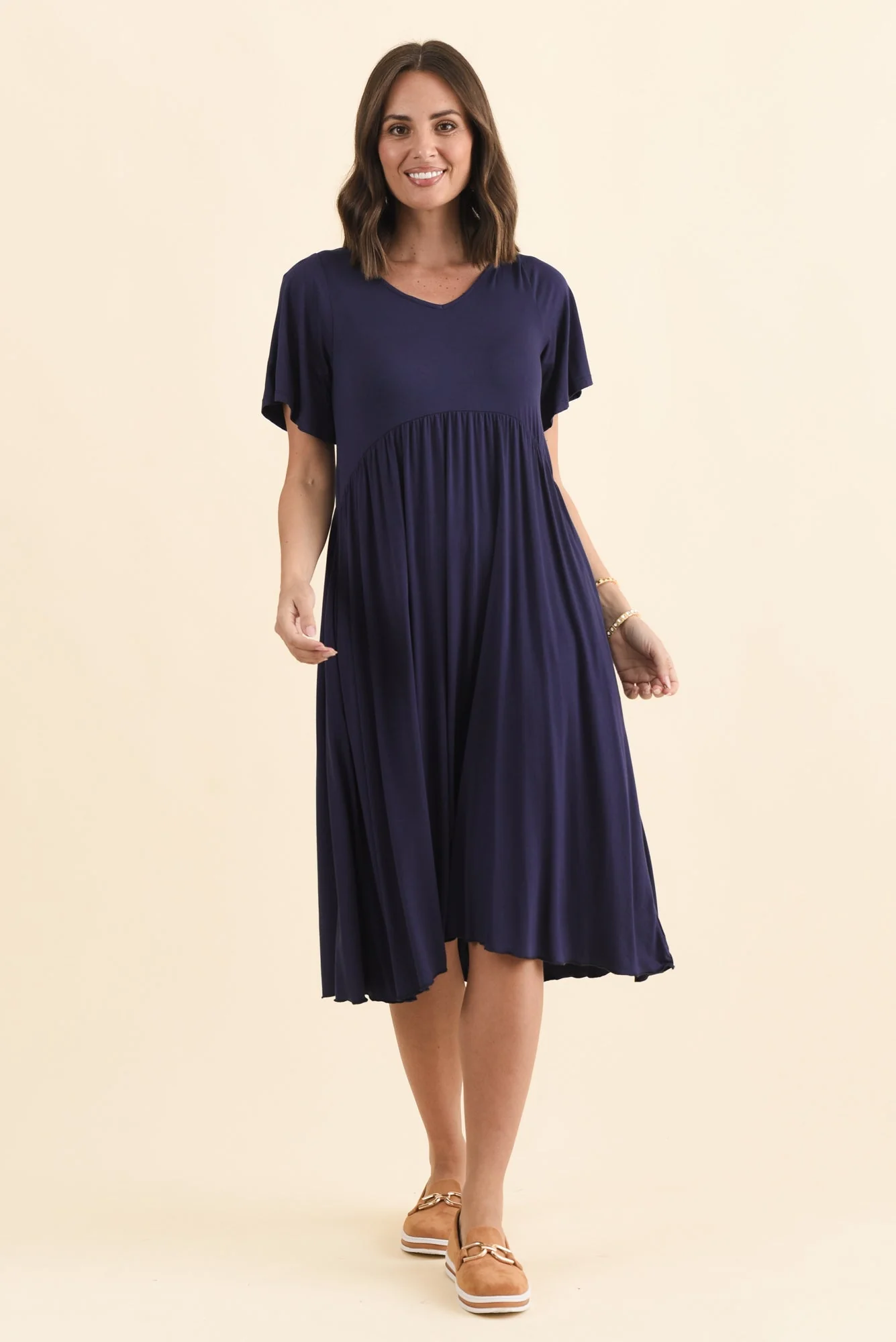 Donna Navy Gathered Dress - Image 5