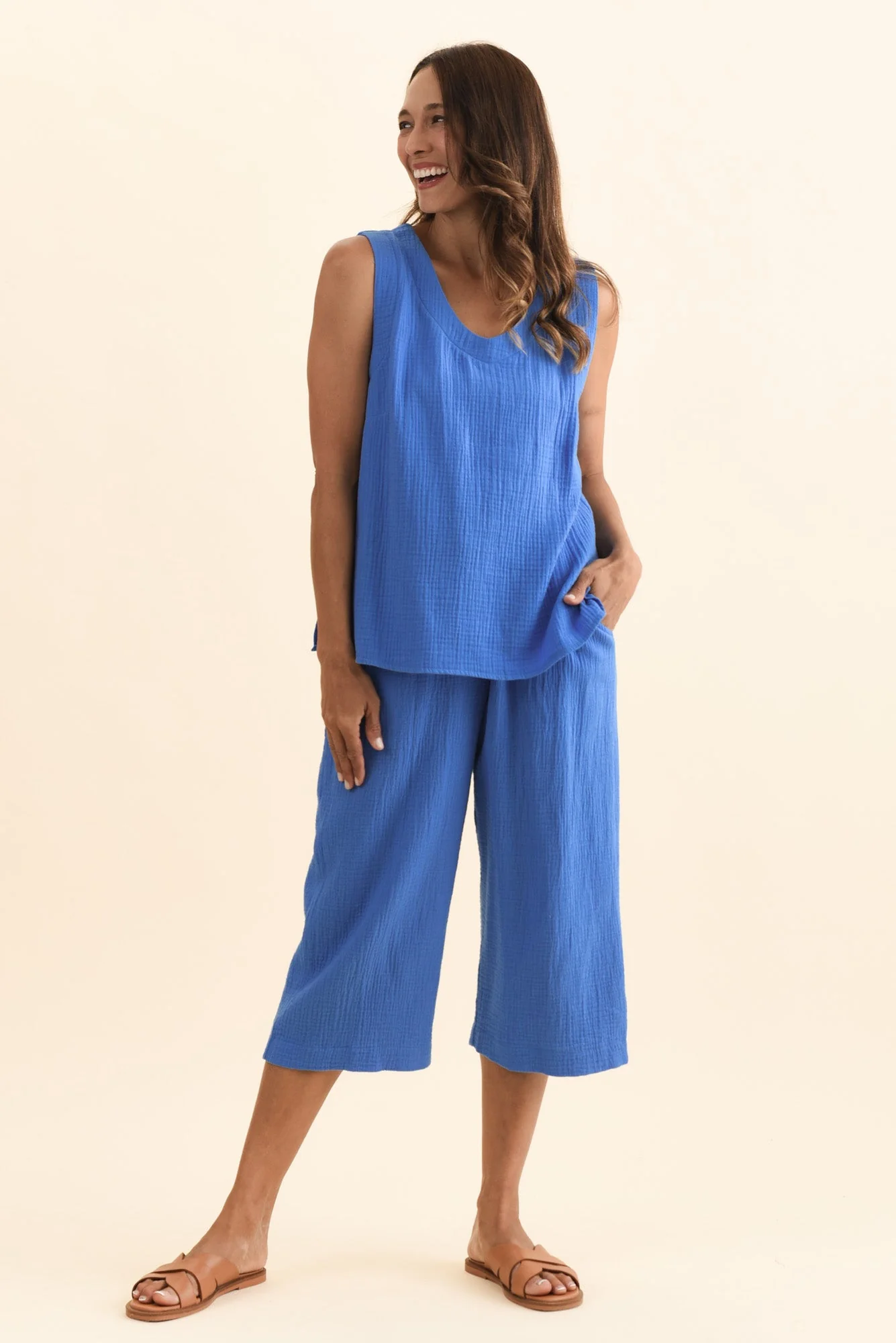 Dorey Cobalt Cotton Cheesecloth Tank - Image 6