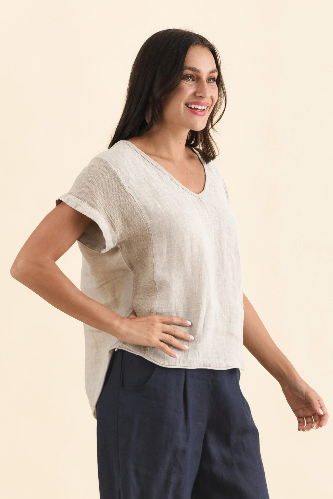 Dorian Beige Linen Cotton Top - Image 4
