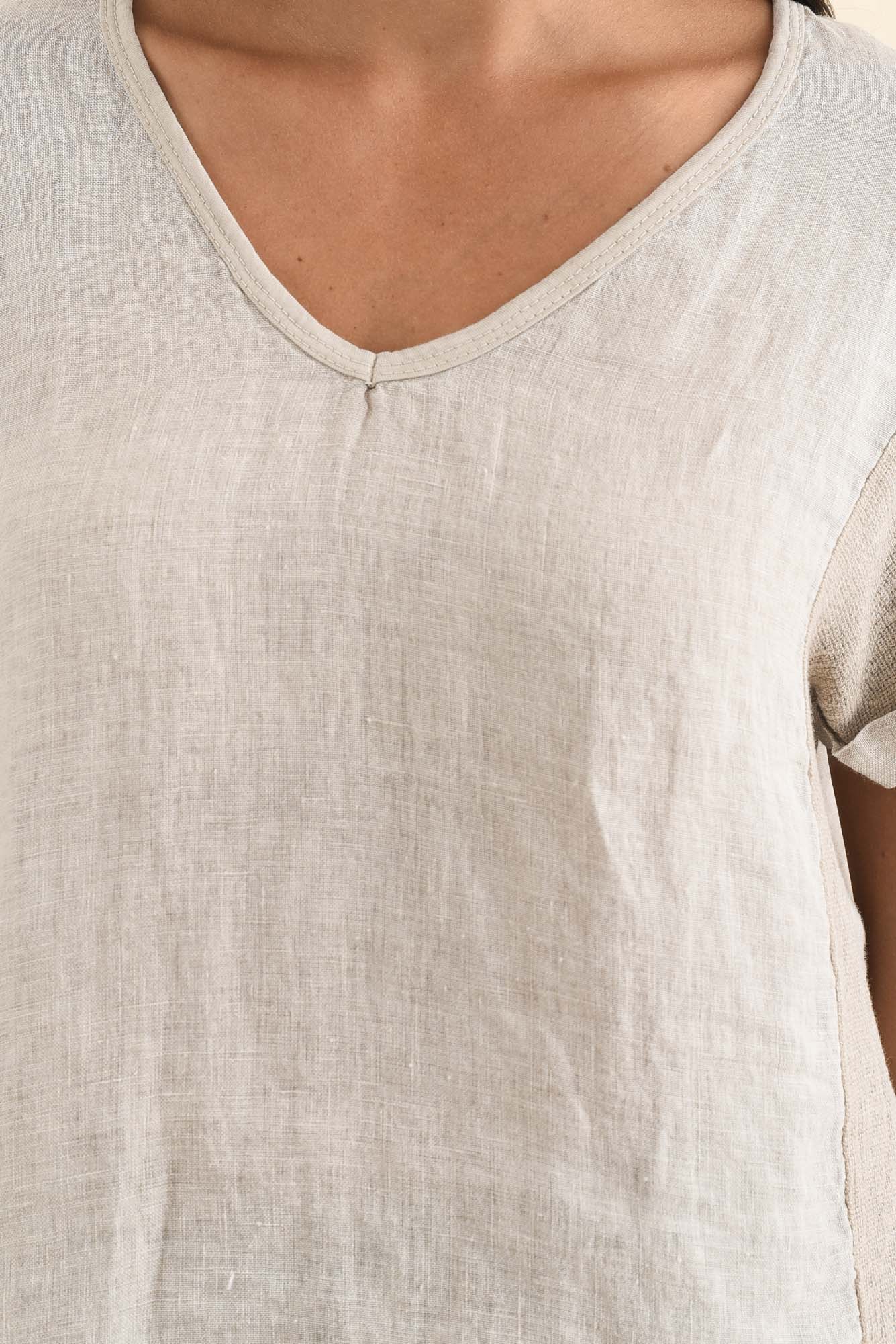 Dorian Beige Linen Cotton Top - Image 6